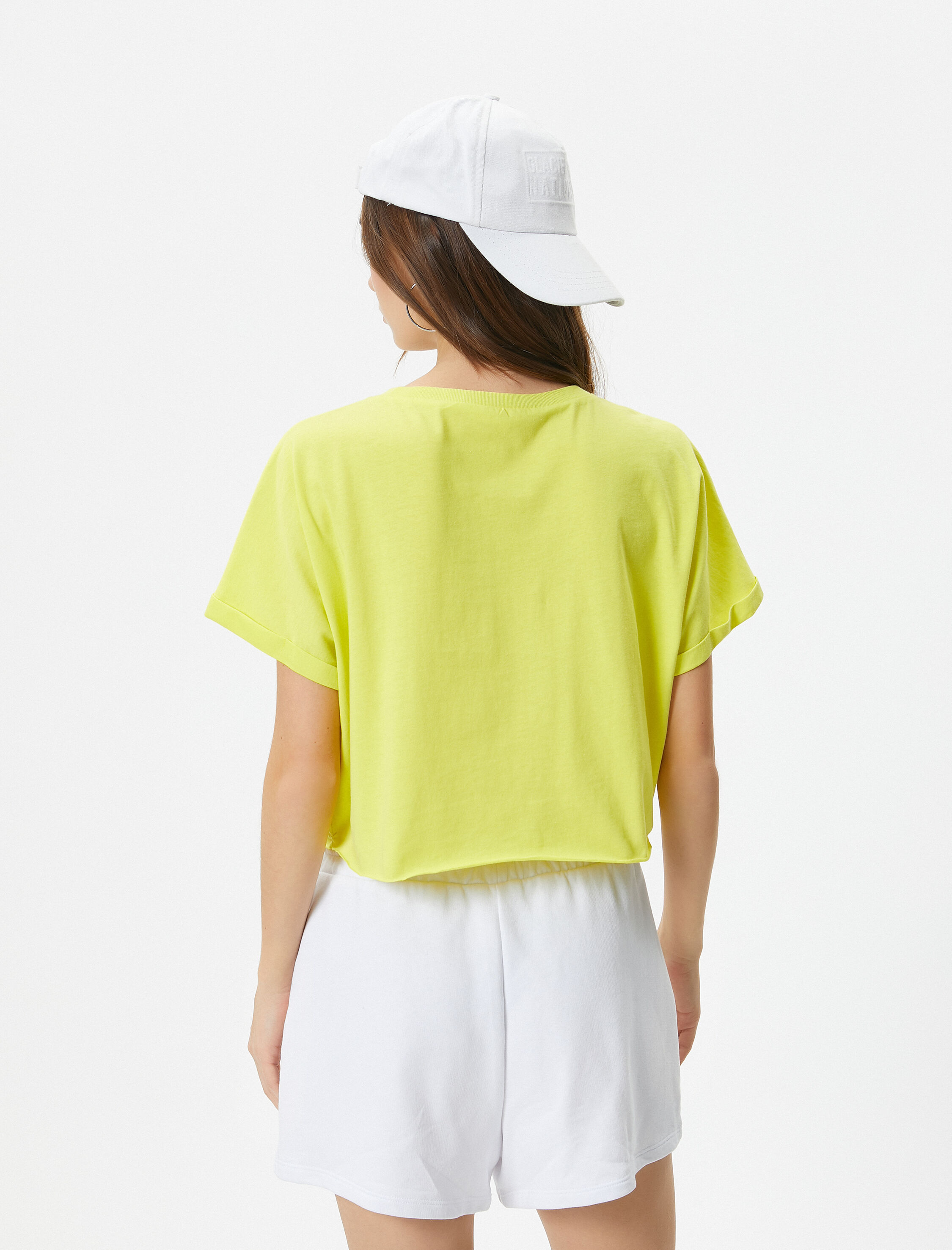   Kolej Crop Tişört Rahat Kalıp Kabartma Baskılı Kısa Kollu Bisiklet Yaka Pamuklu