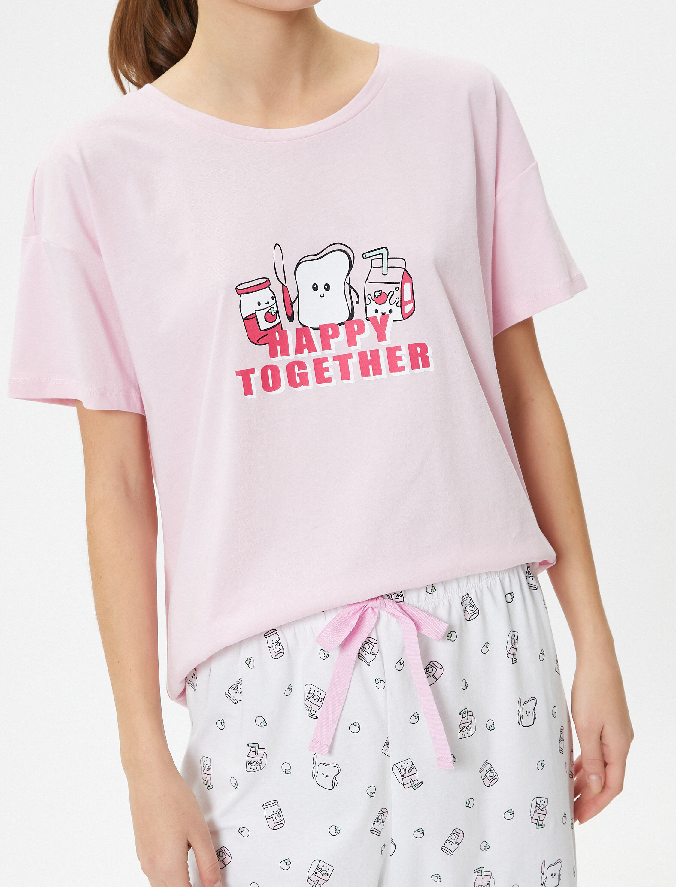   Kısa Kollu Pijama Takımı Baskılı Bisiklet Yaka