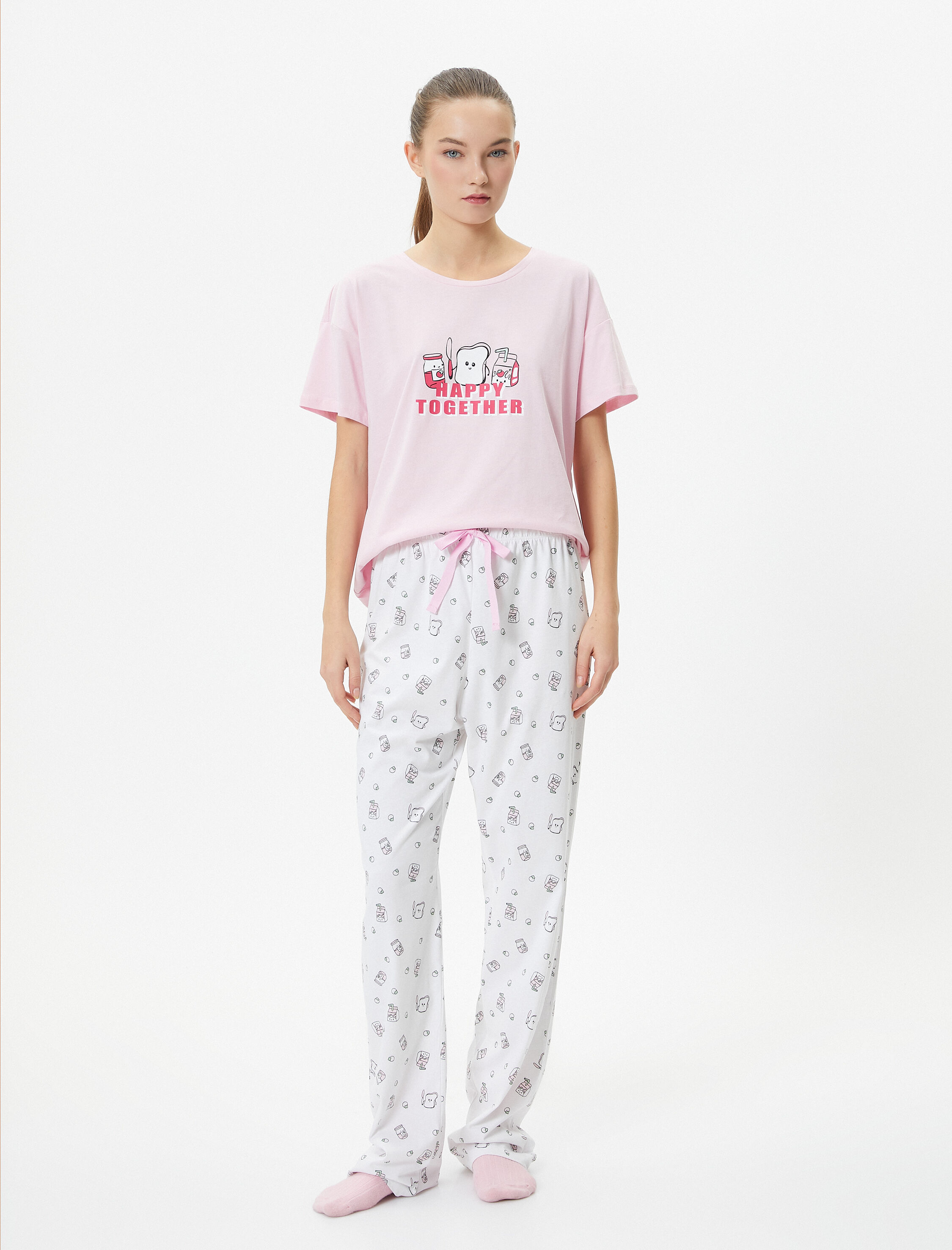   Kısa Kollu Pijama Takımı Baskılı Bisiklet Yaka