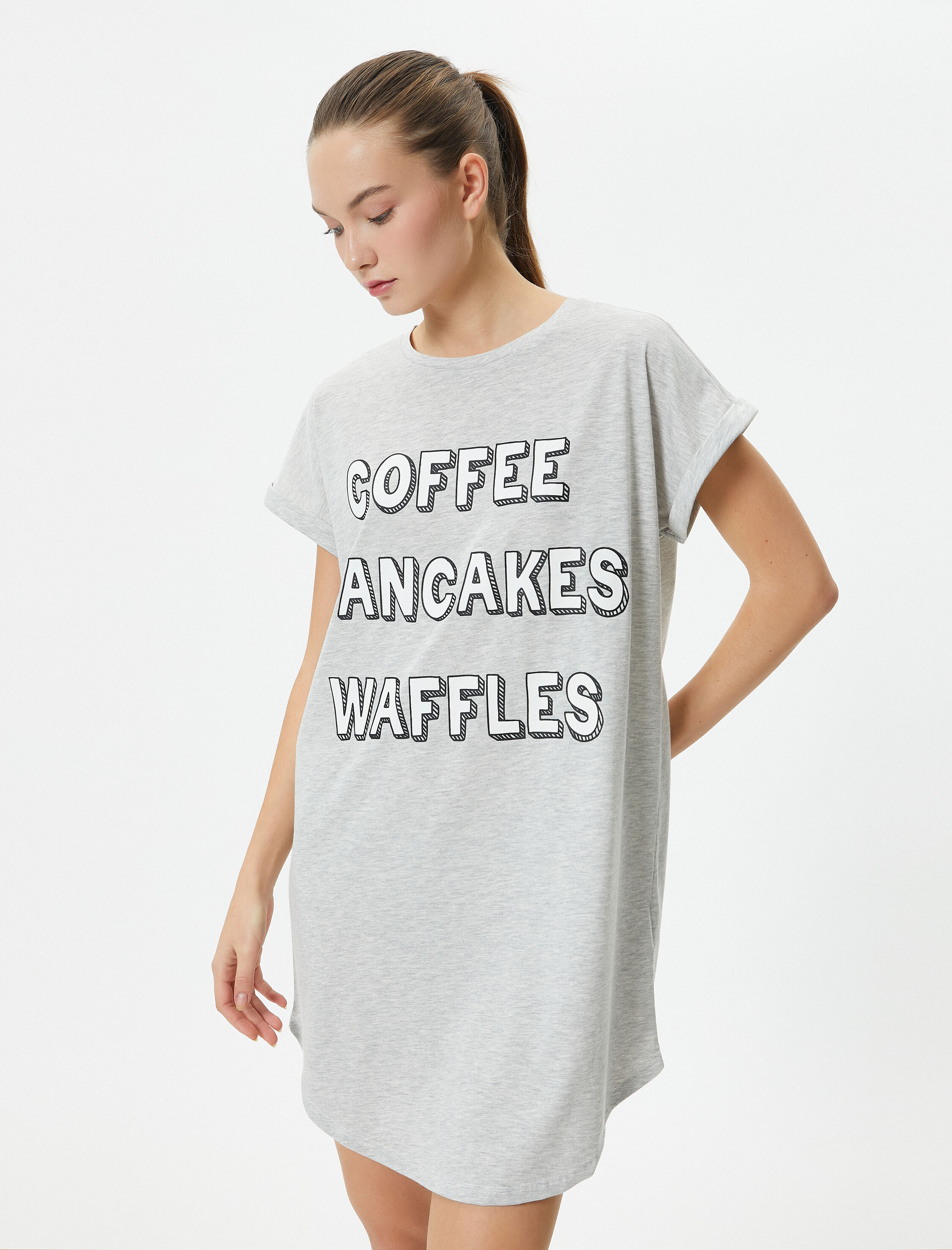   Gecelik Kısa Kollu Baskılı Bisiklet Yaka