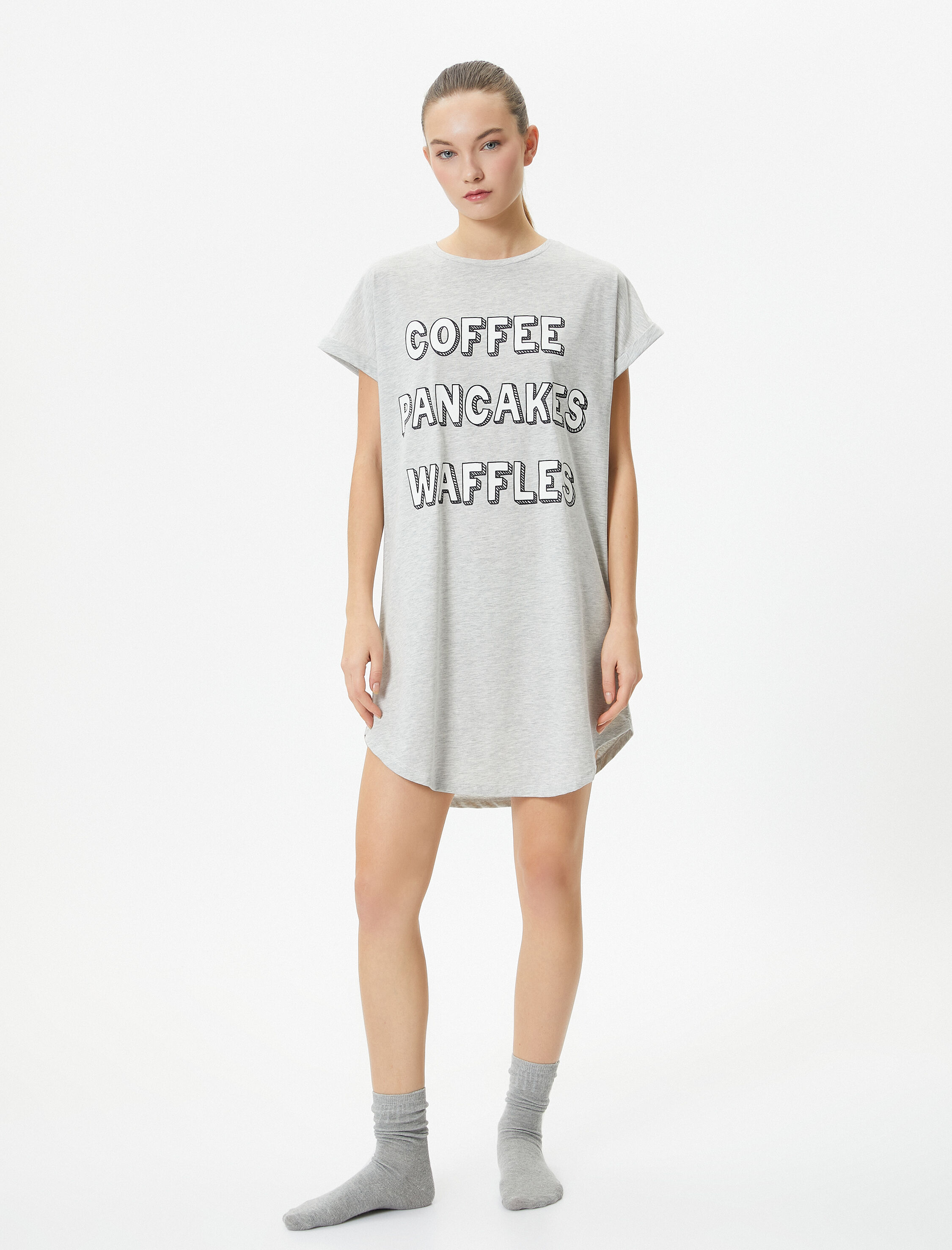   Gecelik Kısa Kollu Baskılı Bisiklet Yaka