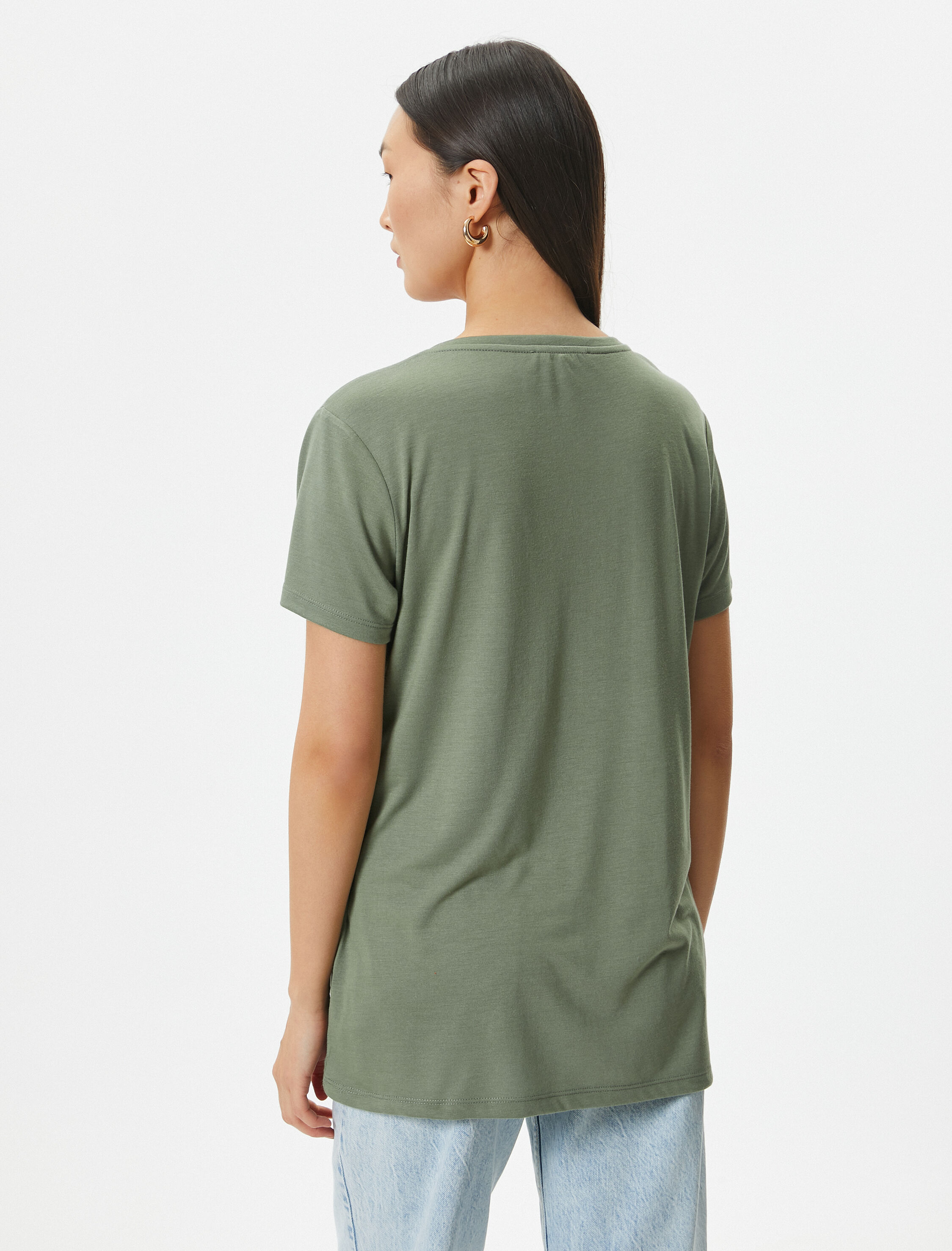   Kısa Kollu Tişört Baskılı Taşlı Bisiklet Yaka Regular Fit