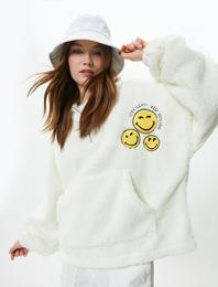 SmileyWorld® Peluş Sweatshirt Lisanslı Yarım Fermuarlı Dik Yaka Arkası İşlemeli Kanguru Cepli