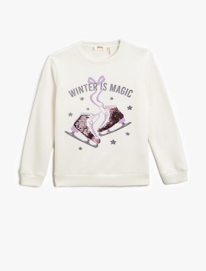 Kız Çocuk Pul Payet İşlemeli Sweatshirt Şardonlu