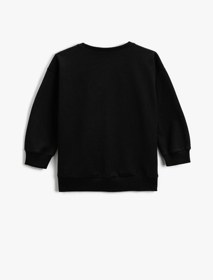 Kız Çocuk Yılbaşı Temalı Ayıcık Baskılı Sweatshirt Uzun Kollu Şardonlu