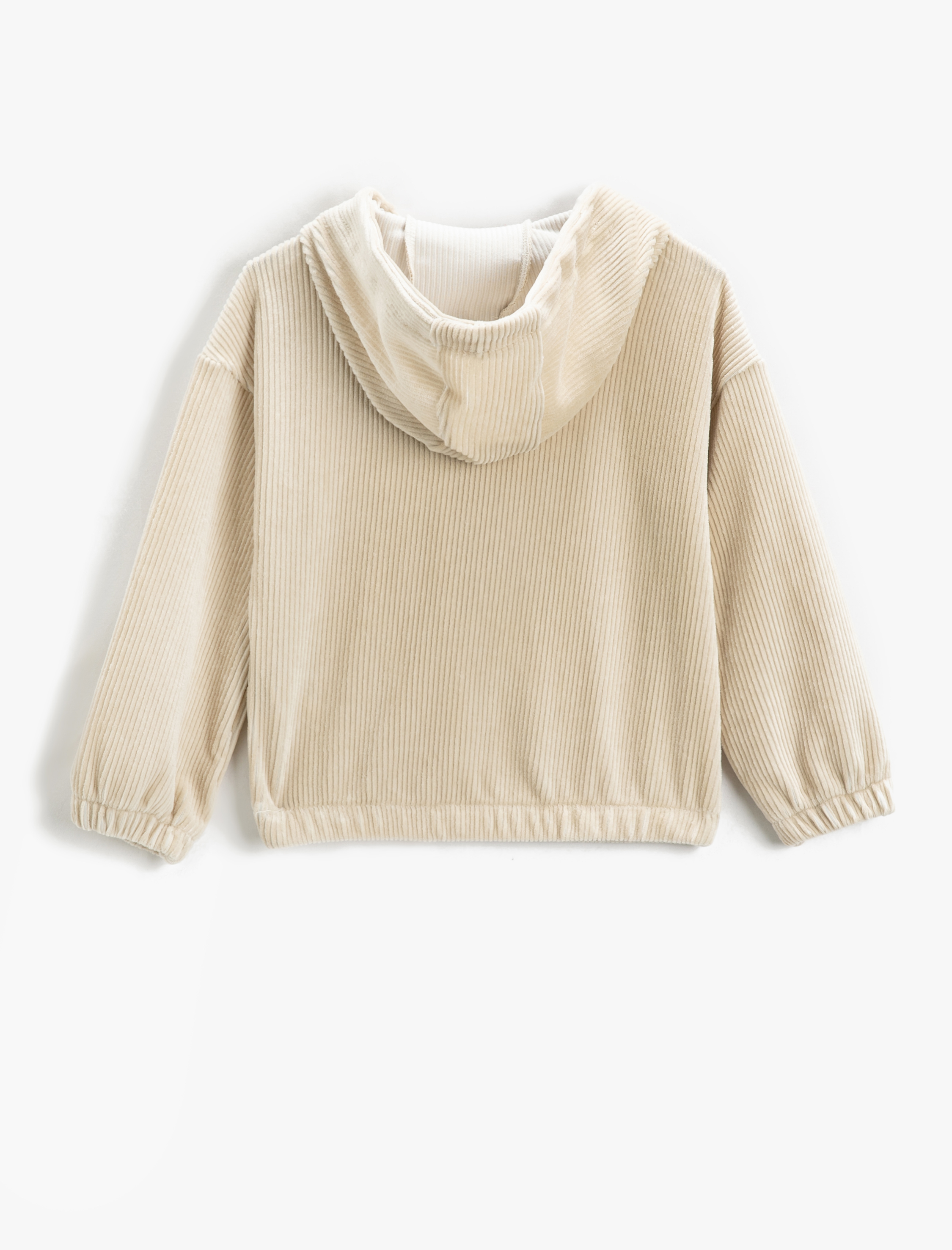  Kız Çocuk Kapşonlu Sweatshirt Fitilli Kadife Yarım Fermuar Detaylı