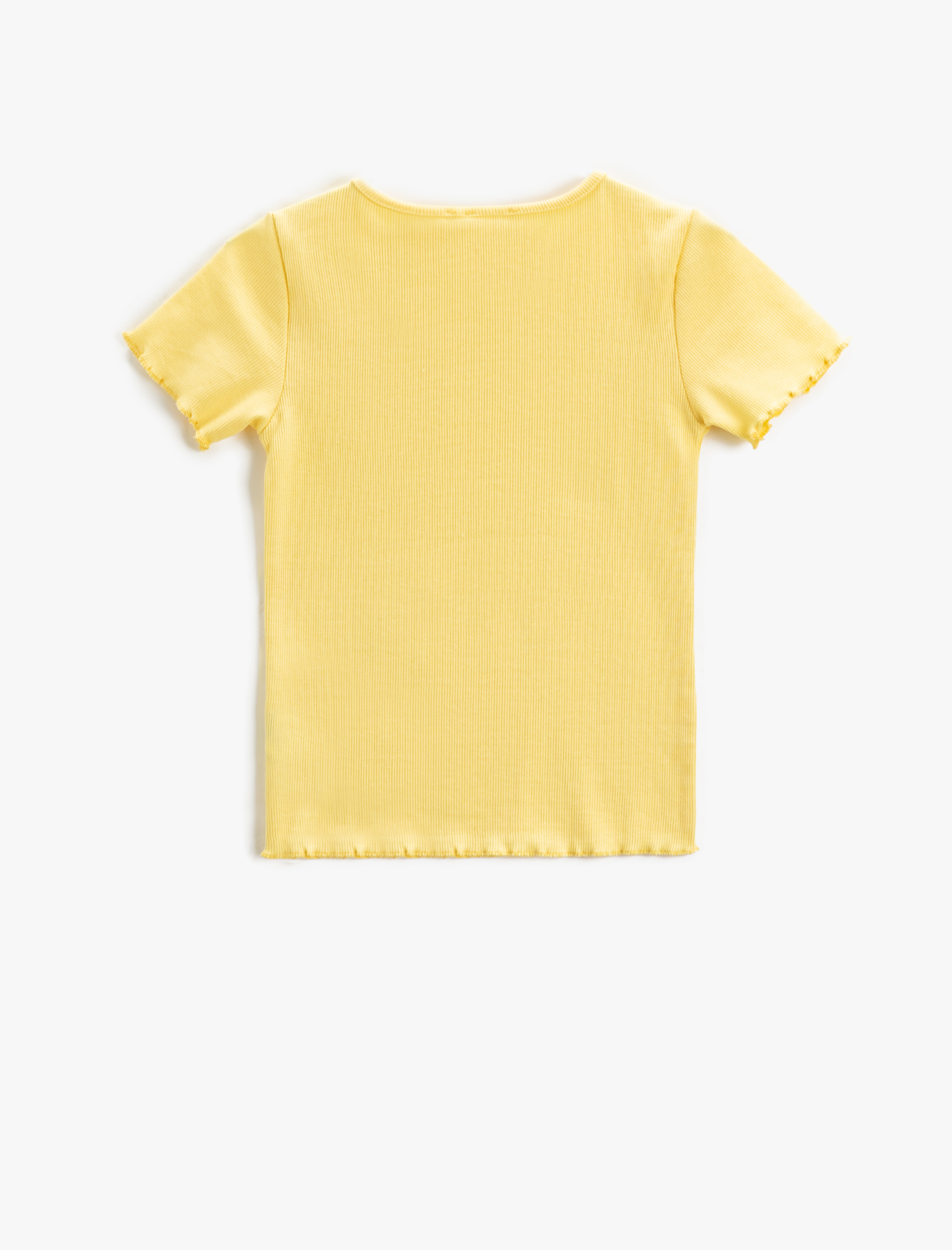  Kız Çocuk Basic Tişört Slim Fit Kısa Kollu Bisiklet Yaka Ribanalı