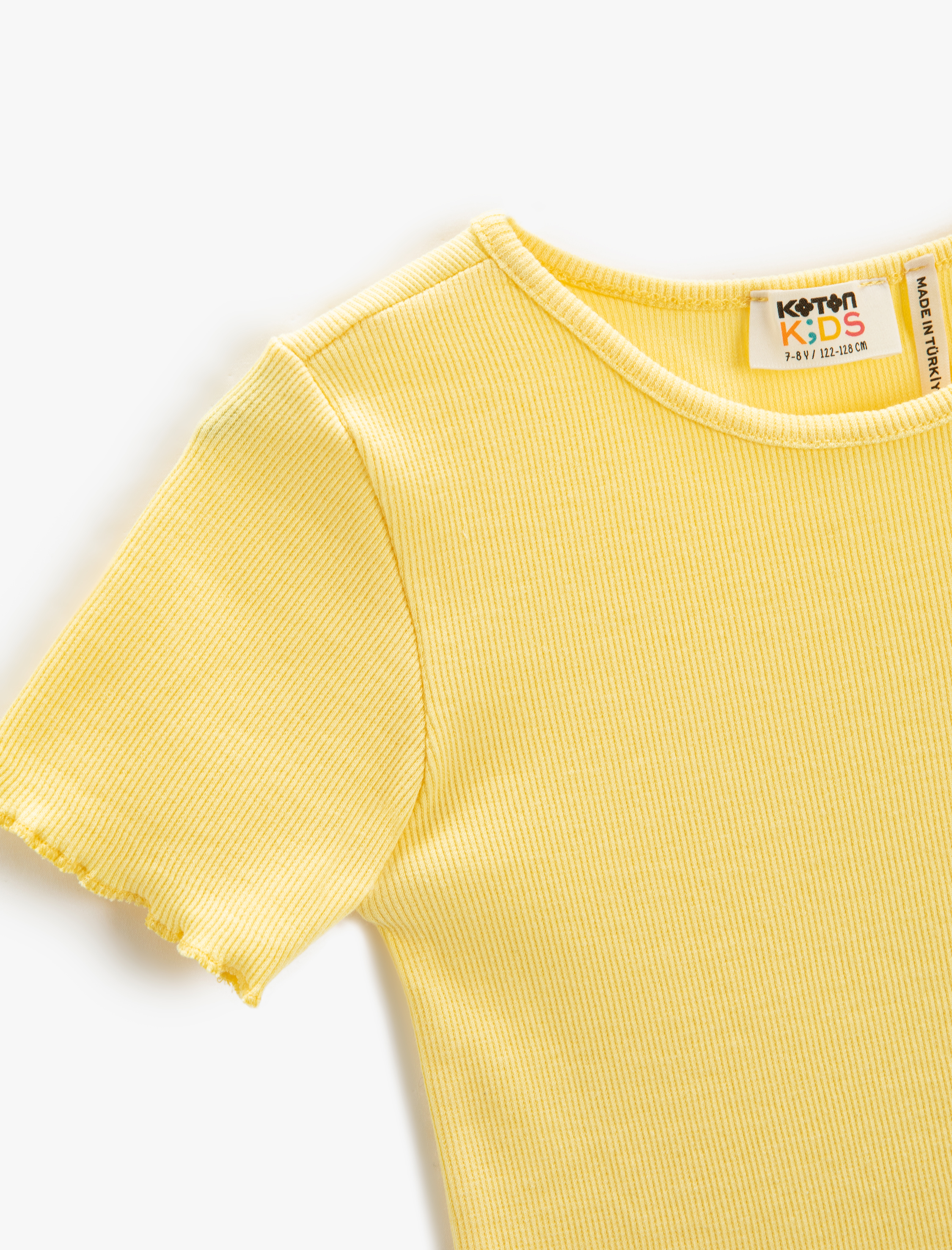  Kız Çocuk Basic Tişört Slim Fit Kısa Kollu Bisiklet Yaka Ribanalı