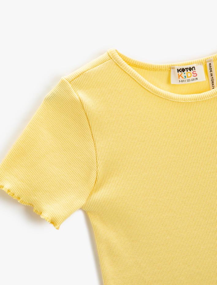 Kız Çocuk Basic Tişört Slim Fit Kısa Kollu Bisiklet Yaka Ribanalı