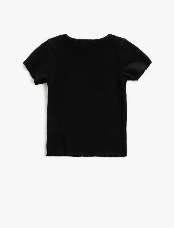 Kız Çocuk Basic Tişört Slim Fit Kısa Kollu Bisiklet Yaka Ribanalı