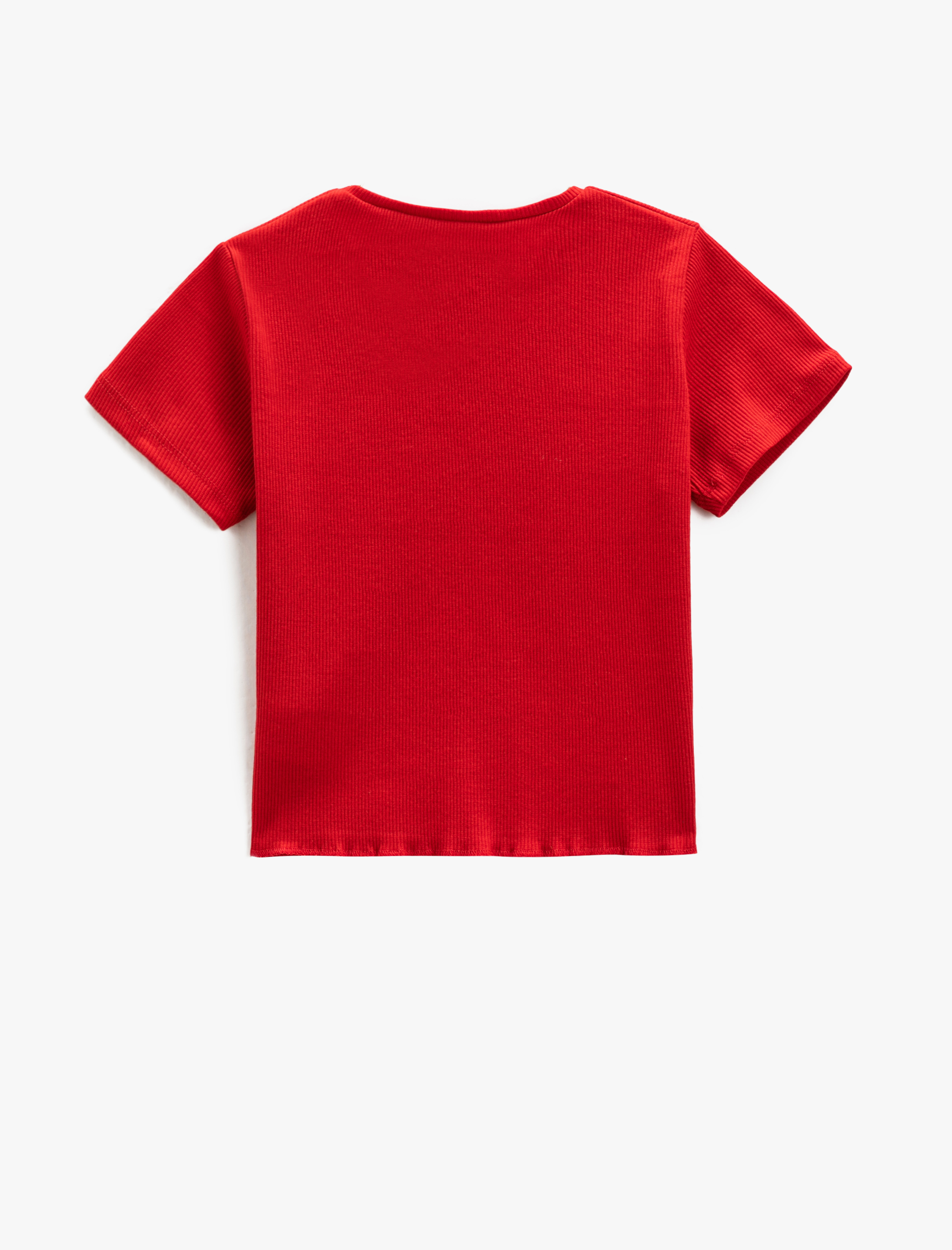  Kız Çocuk Basic Crop Tişört Kalp Pencere Detaylı Kısa Kollu Bisiklet Yaka