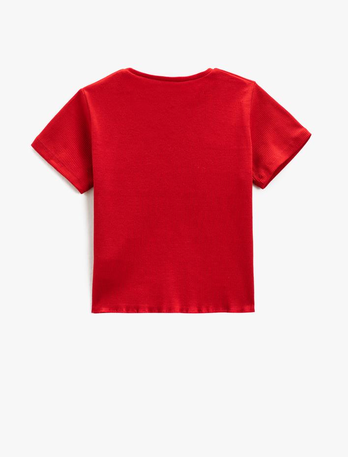 Kız Çocuk Basic Crop Tişört Kalp Pencere Detaylı Kısa Kollu Bisiklet Yaka