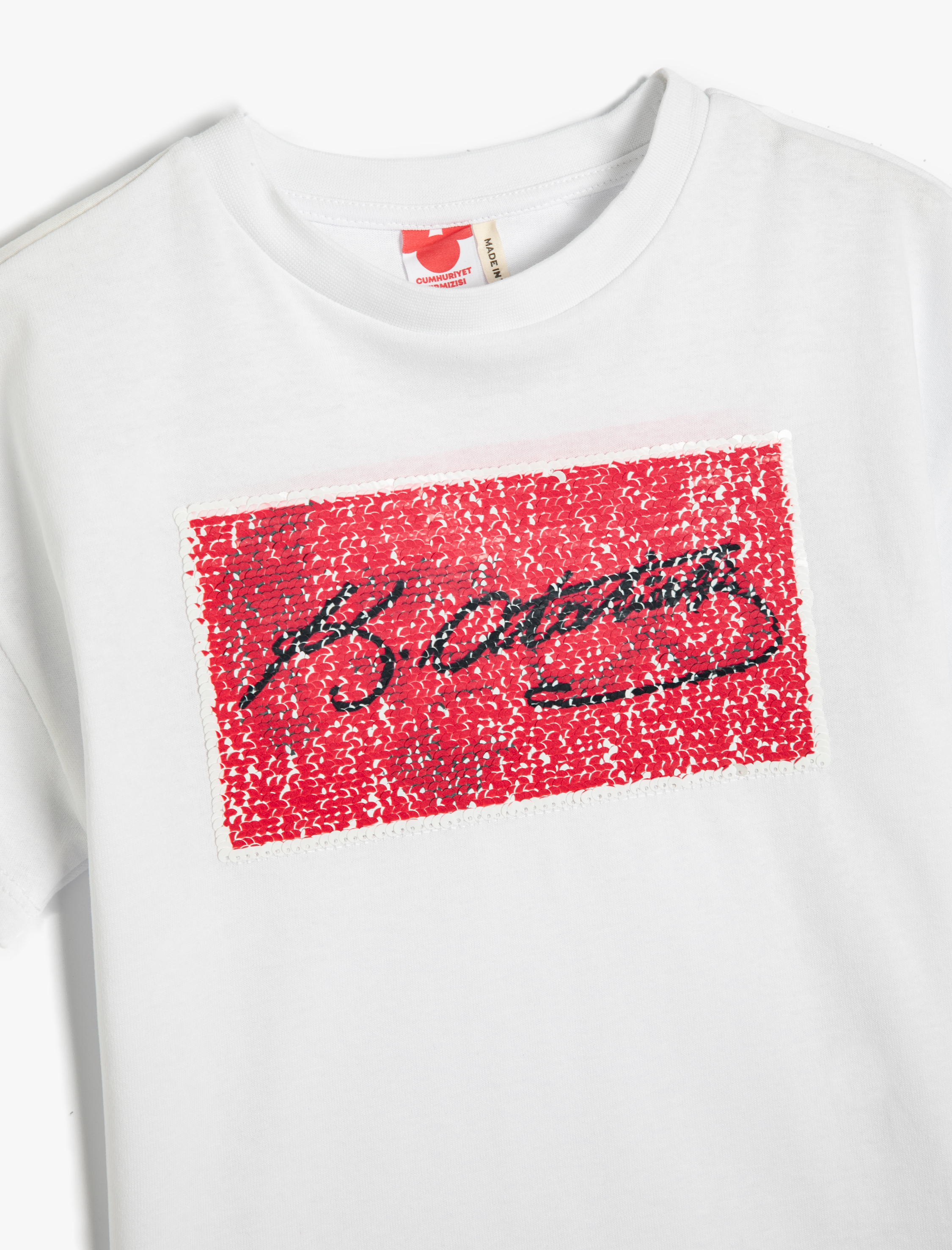  Erkek Çocuk Tişört Atatürk Pul-Payet İşlemli Kısa Kollu Pamuklu