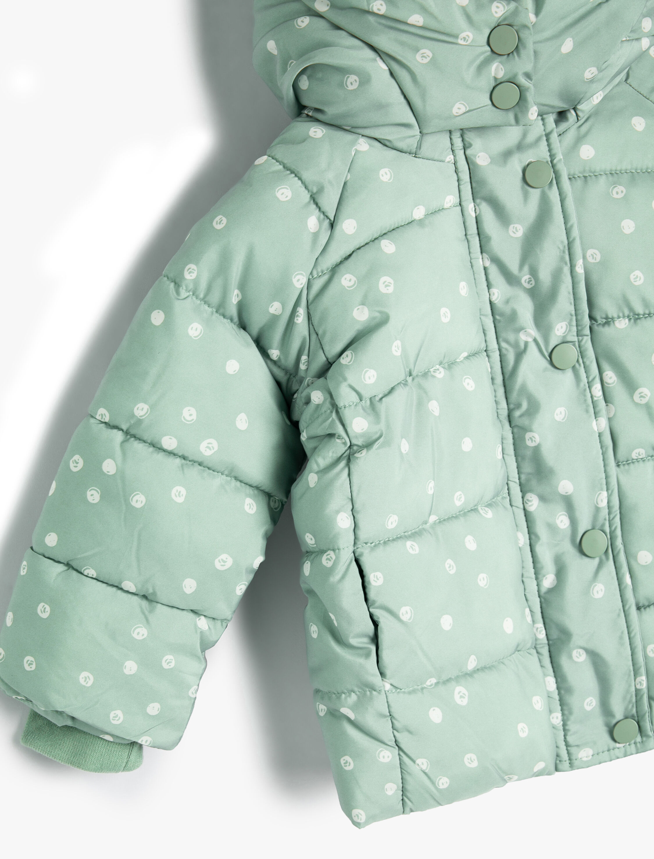  Kız Bebek Kapşonlu Şişme Mont Puantiyeli Fermuarlı Rüzgar Kapaklı