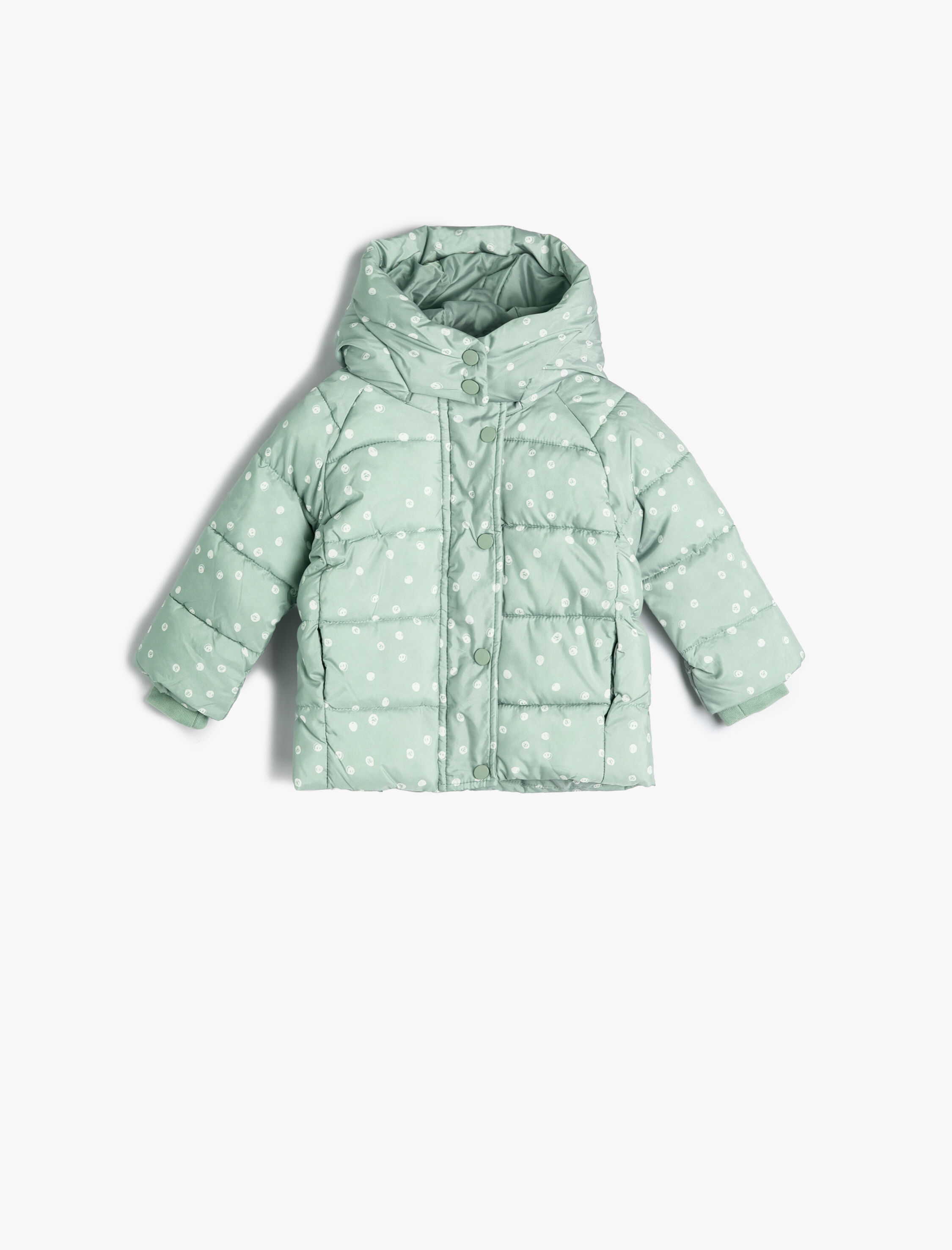  Kız Bebek Kapşonlu Şişme Mont Puantiyeli Fermuarlı Rüzgar Kapaklı