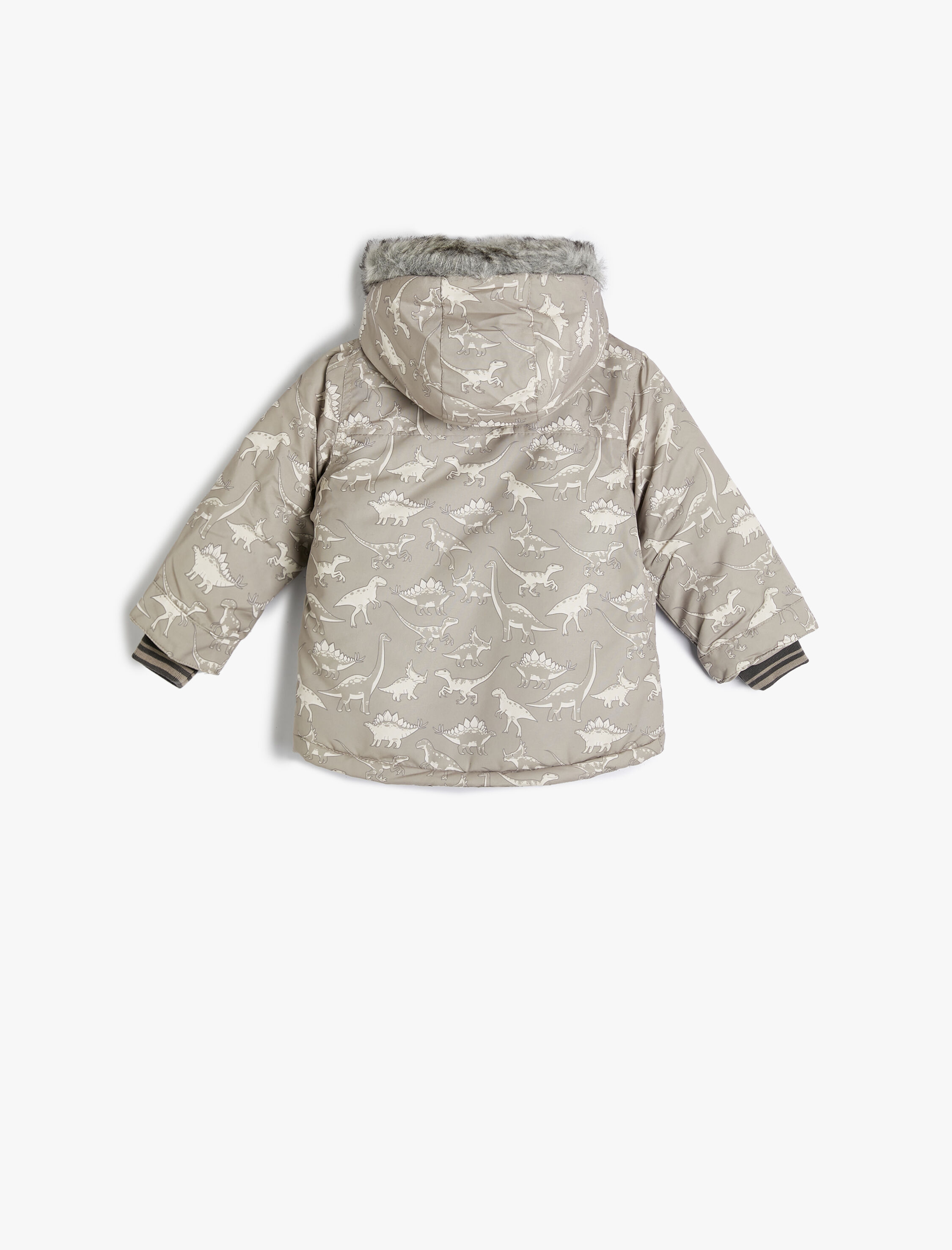 Erkek Bebek Şişme Mont Kapşonlu Suni Kürk Detaylı Fermuarlı Cepli