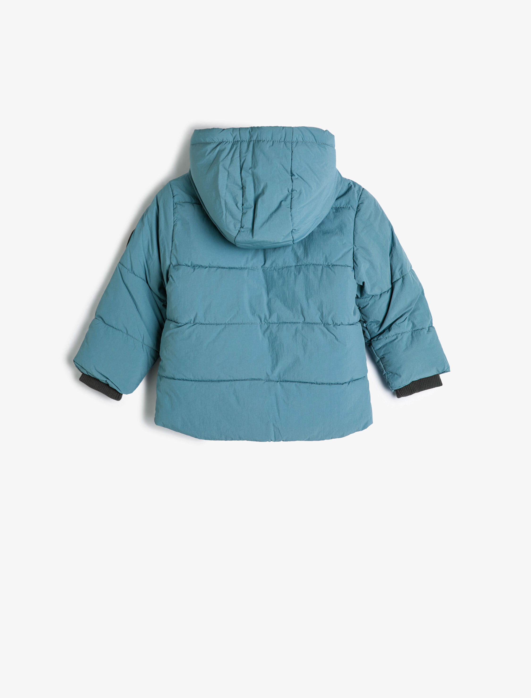  Erkek Bebek Kapşonlu Şişme Mont Fermuarlı Peluş Astarlı