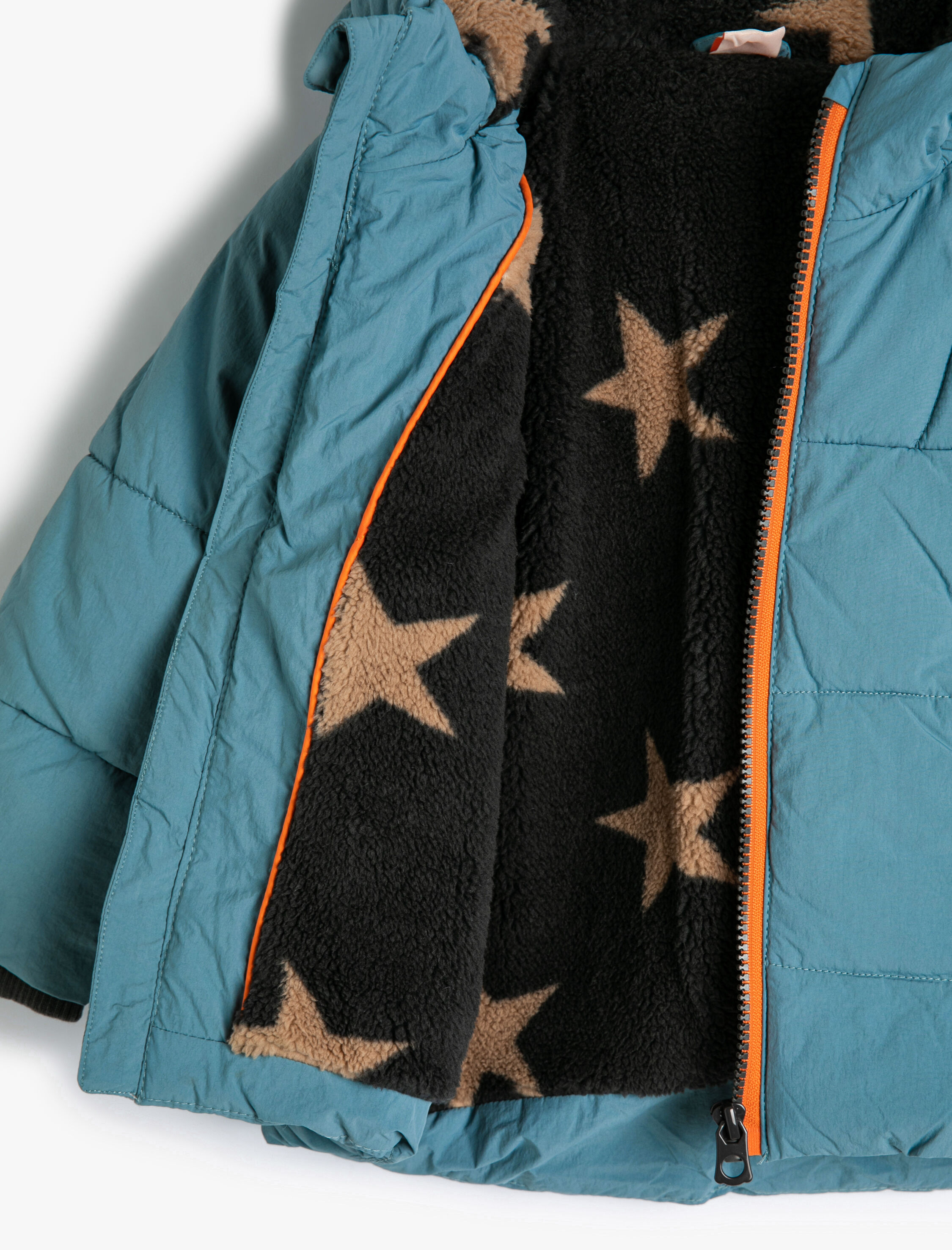  Erkek Bebek Kapşonlu Şişme Mont Fermuarlı Peluş Astarlı