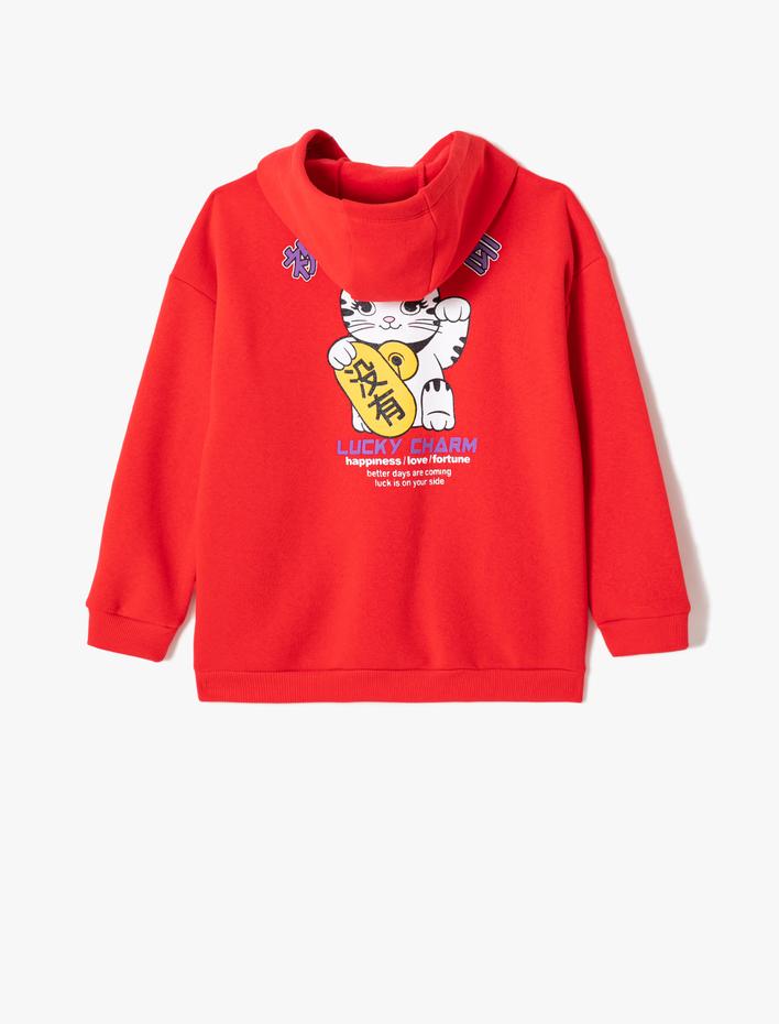 Kız Çocuk Sweatshirt Kapşonlu Baskı Detaylı Şardonlu