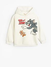 Tom ve Jerry Kapşonlu Sweatshirt Baskılı Lisanslı Şardonlu