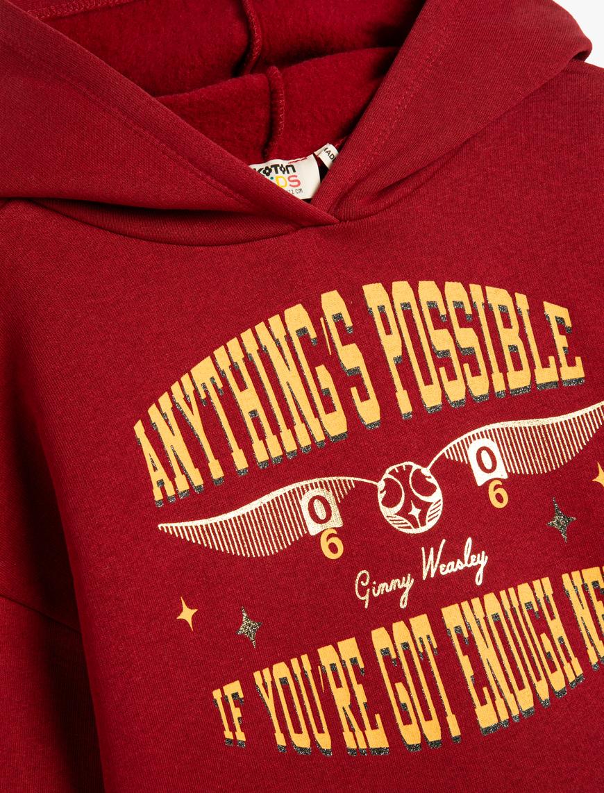  Kız Çocuk Harry Potter Kapşonlu Sweat Lisanslı Uzun Kollu Şardonlu