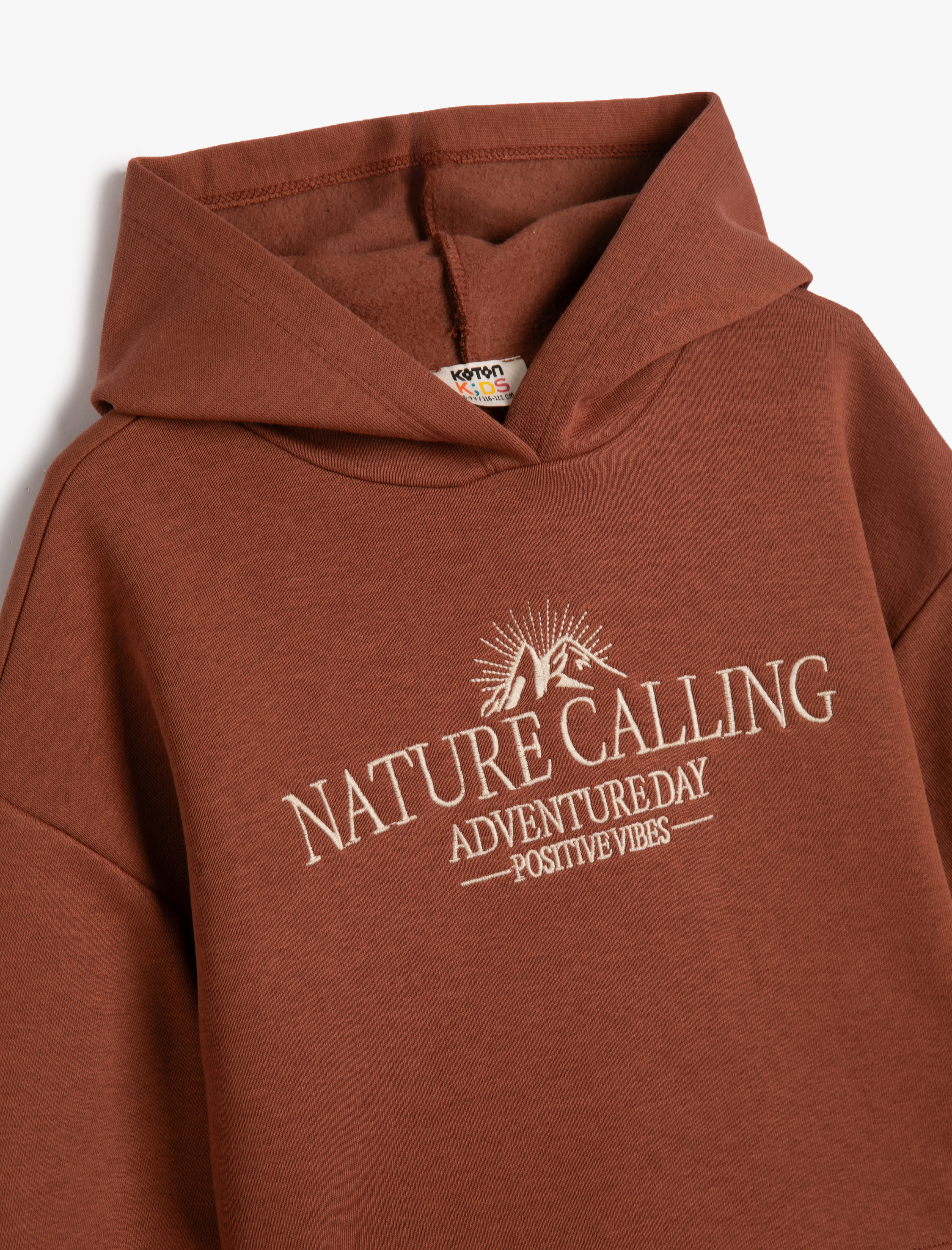  Kız Çocuk Kapşonlu Sweatshirt Uzun Kollu Doğa Temalı Slogan Baskılı Şardonlu