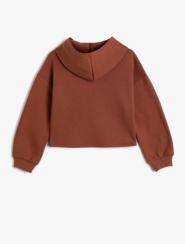 Kız Çocuk Kapşonlu Sweatshirt Uzun Kollu Doğa Temalı Slogan Baskılı Şardonlu