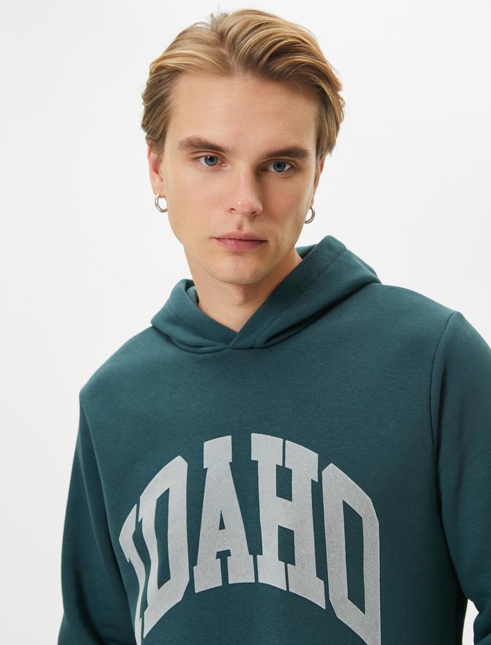  Kapşonlu Sweatshirt Slogan Baskılı Uzun Kollu Ribanalı Şardonlu