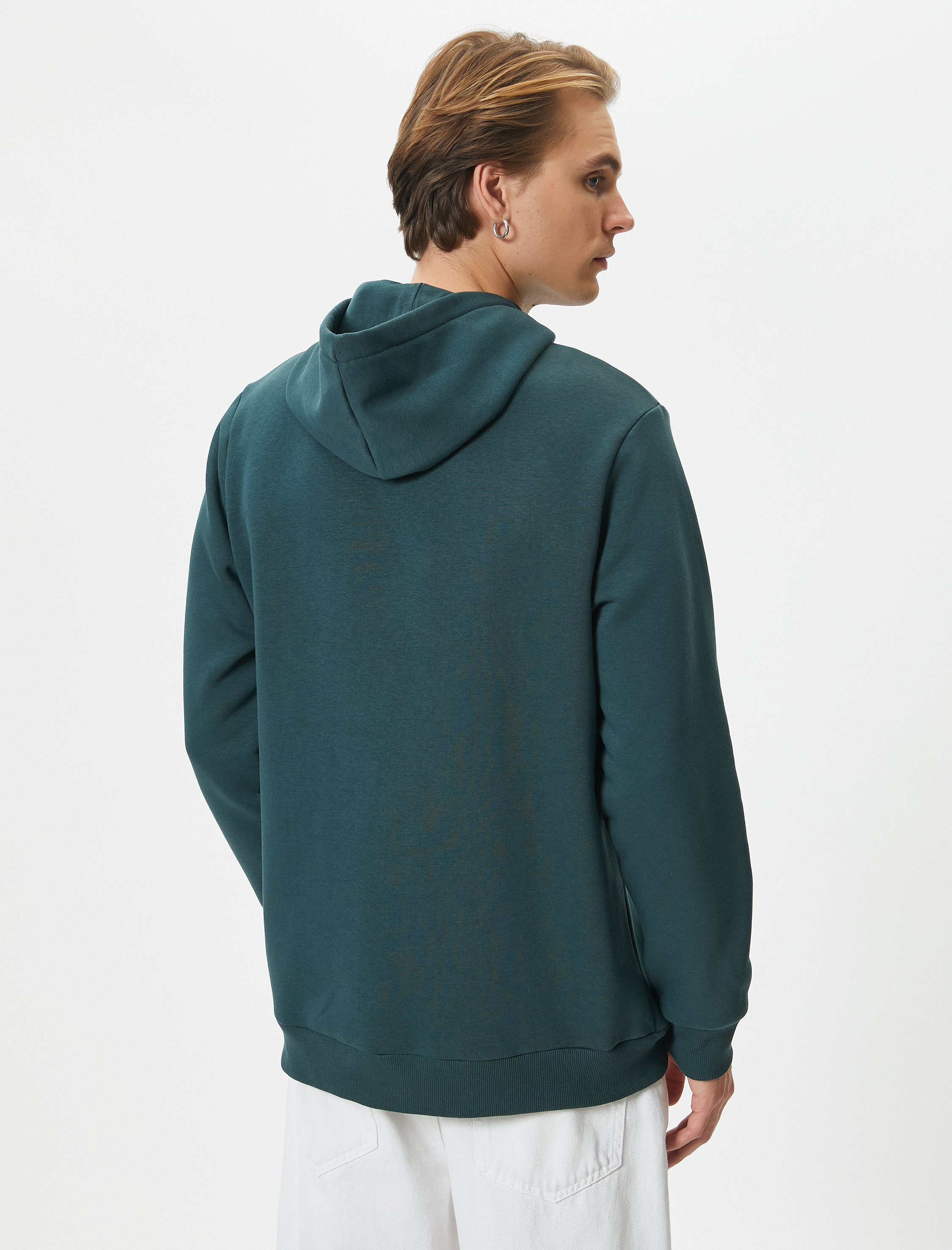   Kapşonlu Sweatshirt Slogan Baskılı Uzun Kollu Ribanalı Şardonlu