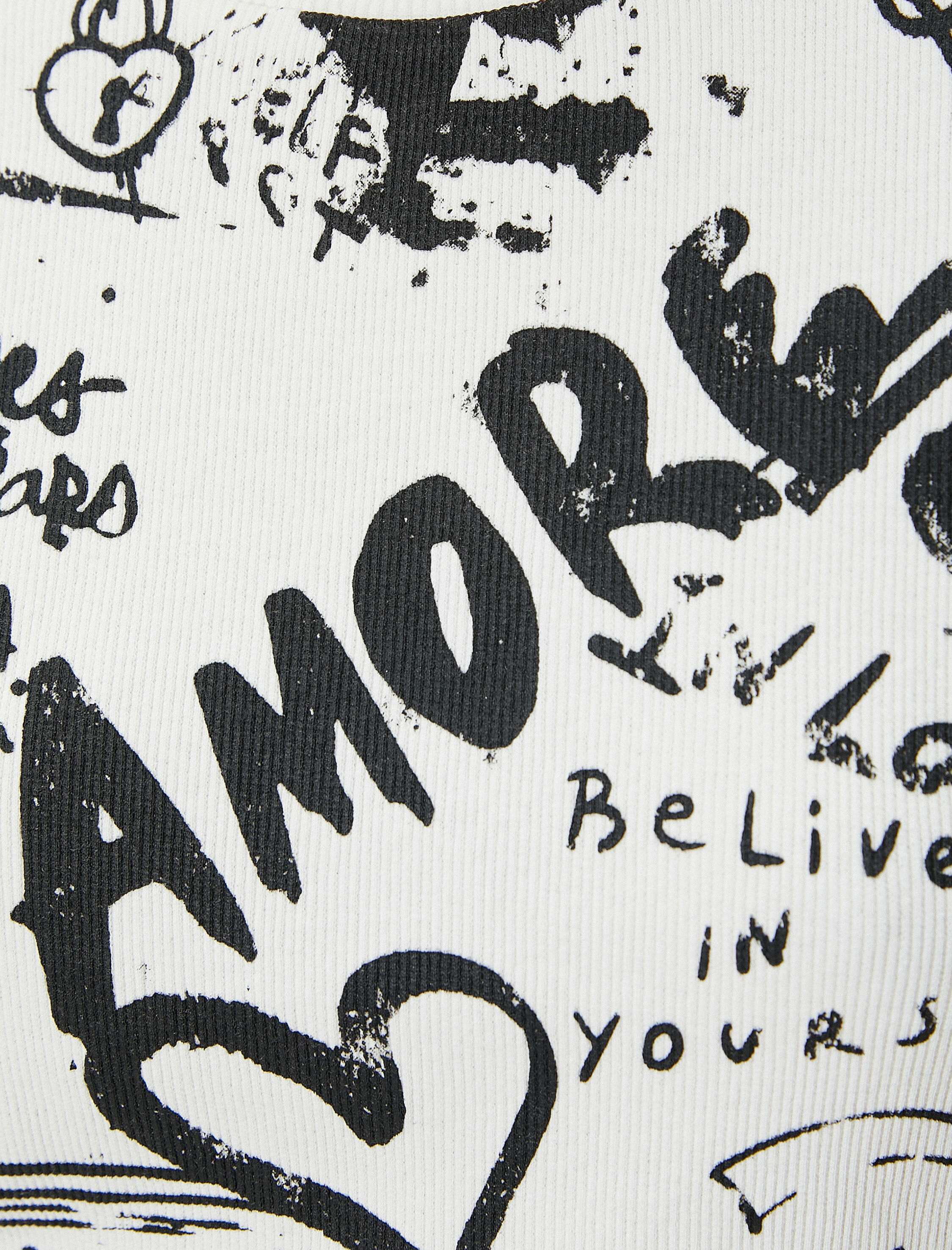   Crop Tişört Baskılı Ribanalı Kısa Kollu Bisiklet Yaka Pamuklu