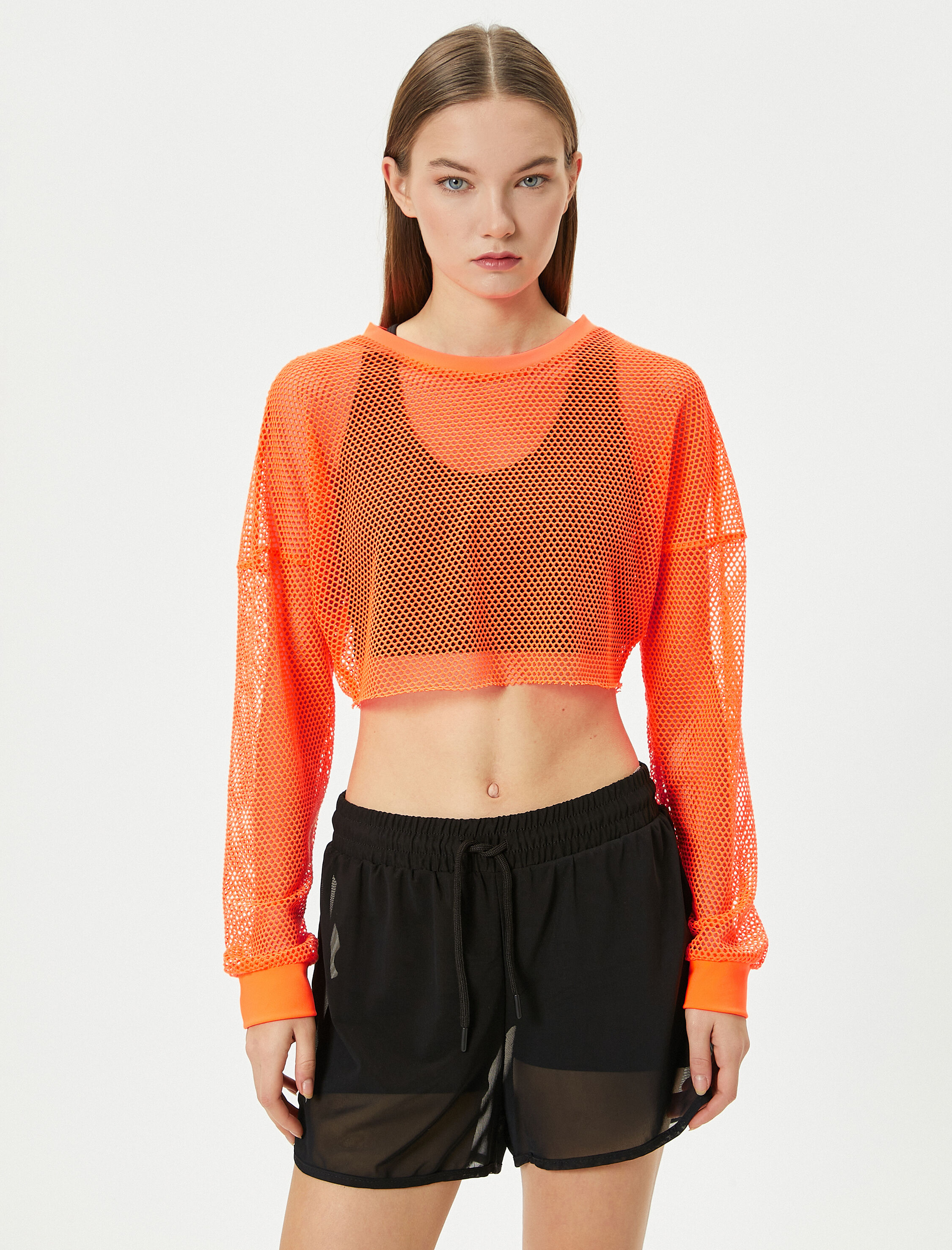   Crop File Tişört Spor Uzun Kollu Bisiklet Yaka