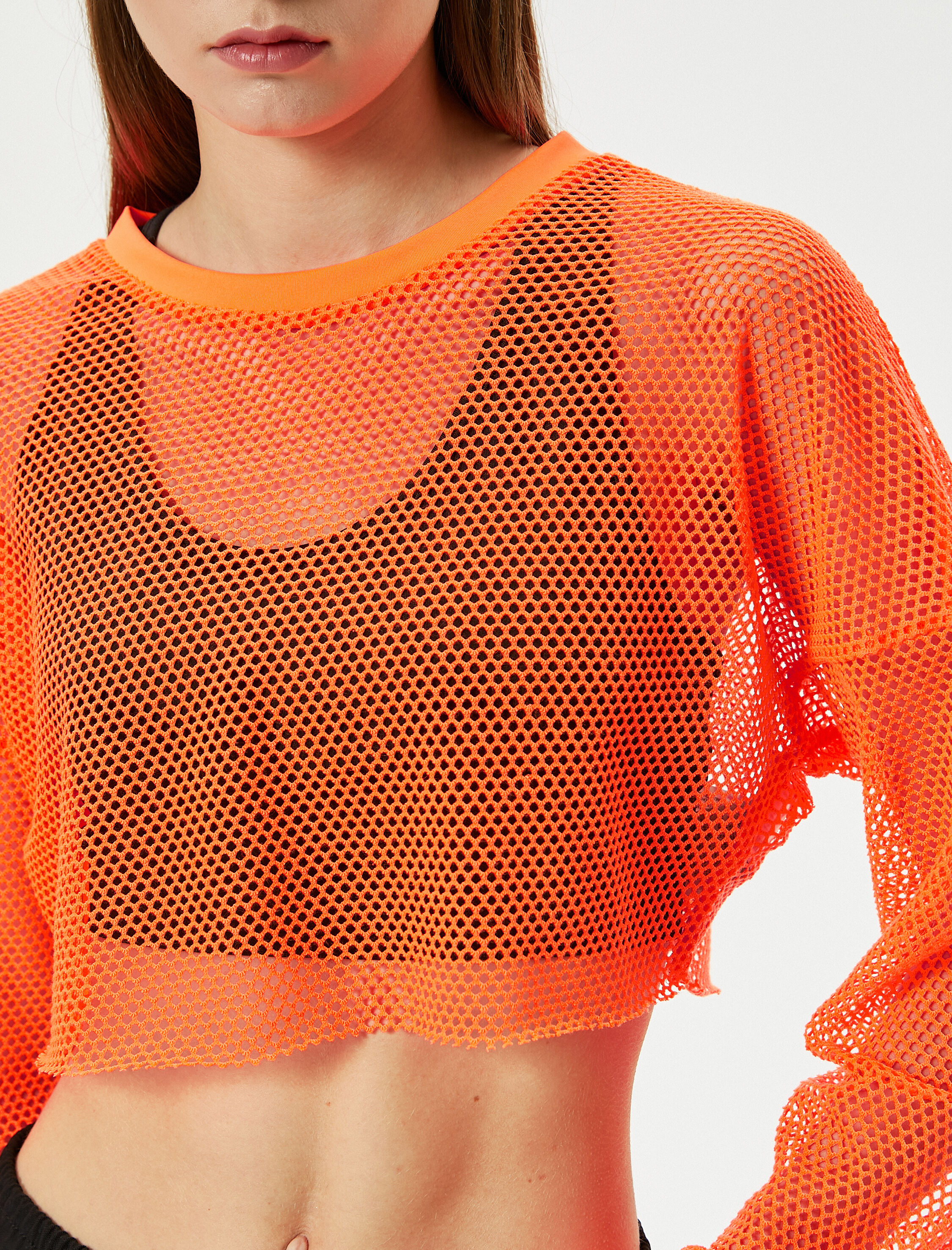   Crop File Tişört Spor Uzun Kollu Bisiklet Yaka