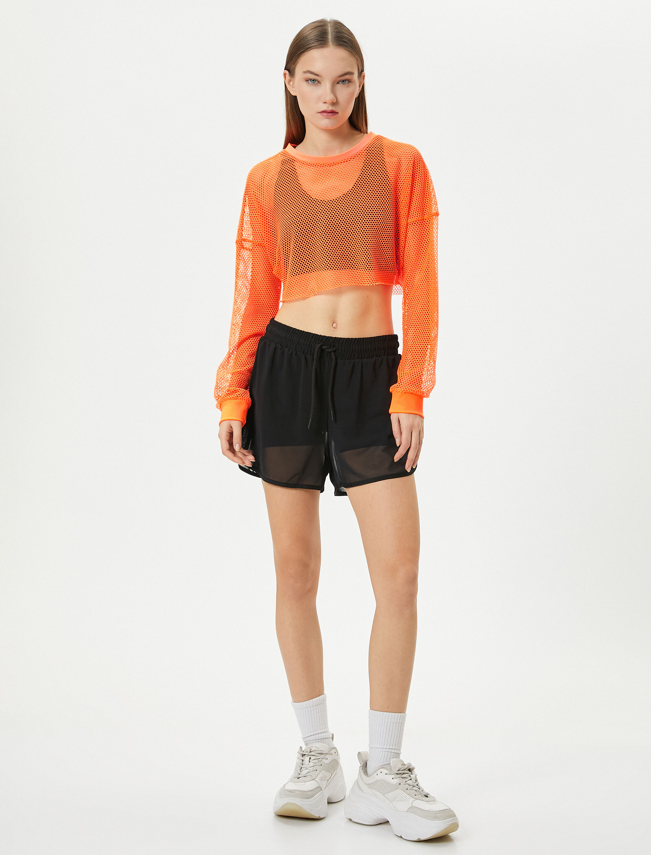   Crop File Tişört Spor Uzun Kollu Bisiklet Yaka