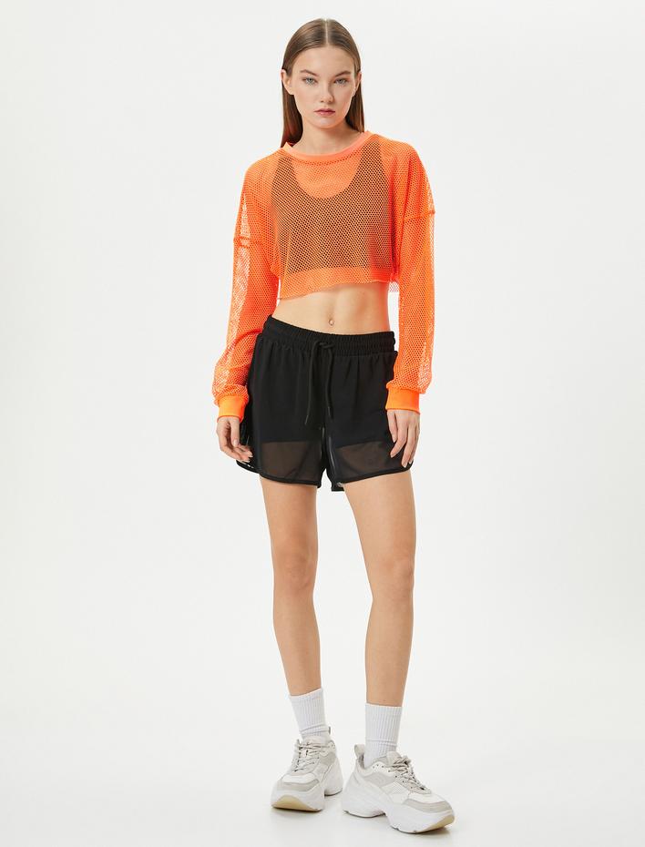  Crop File Tişört Spor Uzun Kollu Bisiklet Yaka