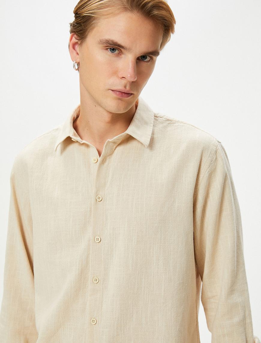   Basic Gömlek Klasik Yaka Düğmeli Uzun Kollu Pamuklu