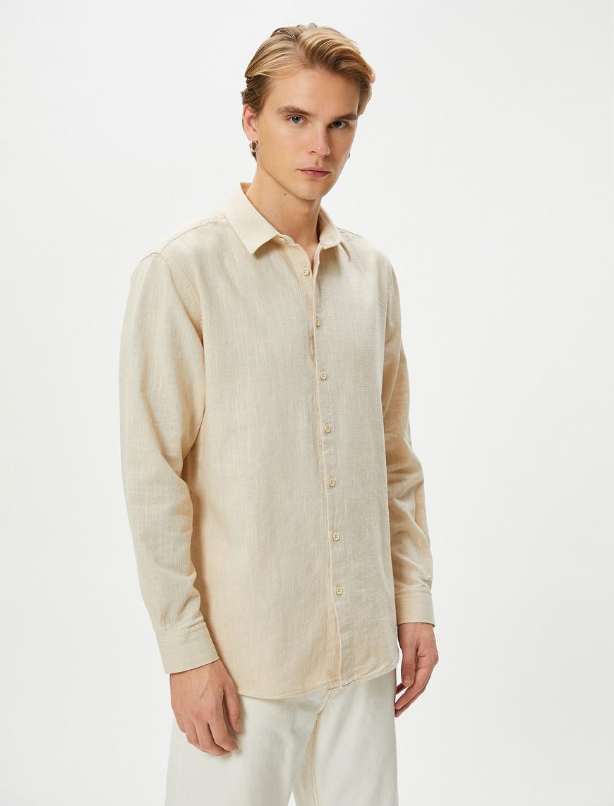   Basic Gömlek Klasik Yaka Düğmeli Uzun Kollu Pamuklu