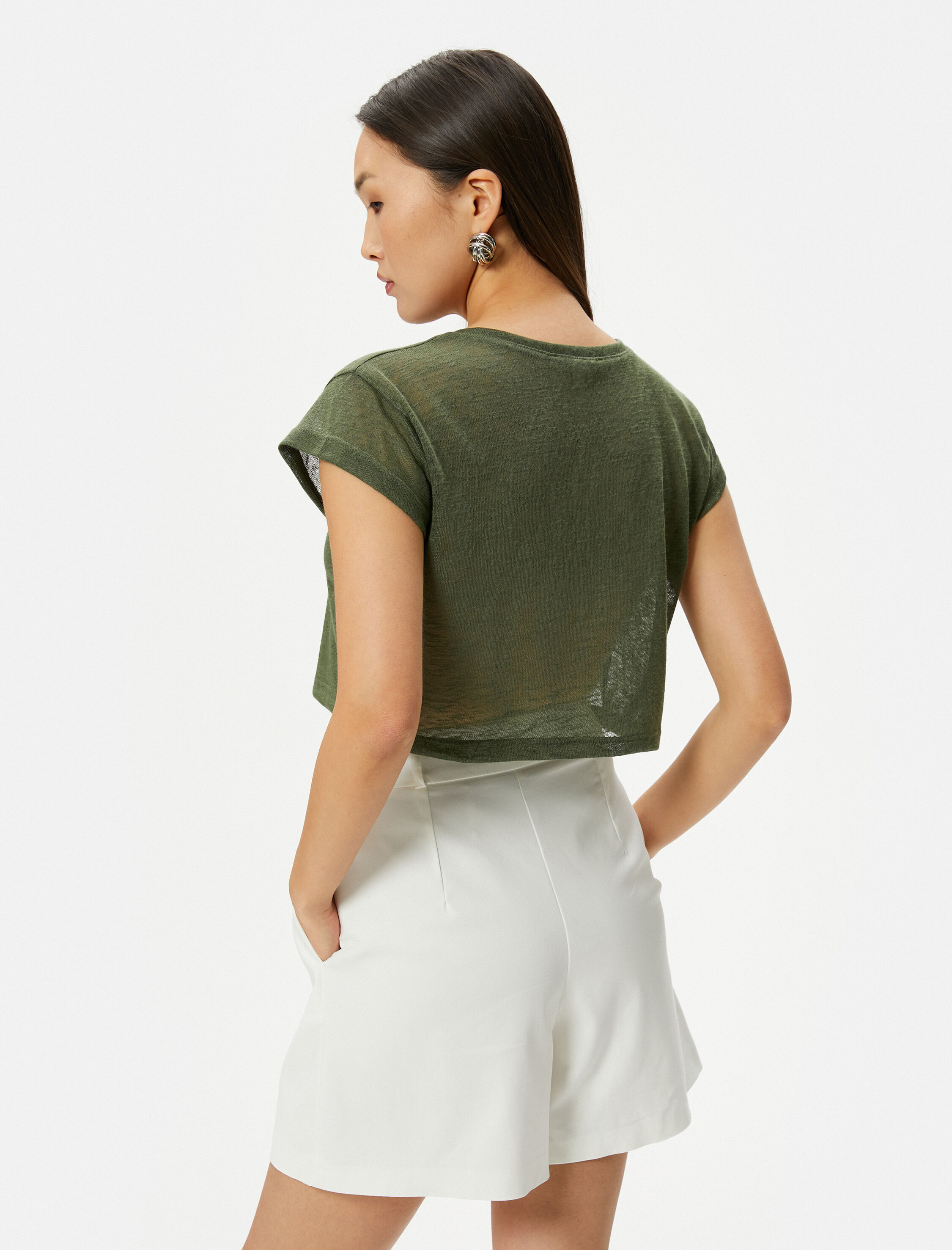   Kısa Kollu Slim Fit Bisiklet Yaka Yarı Transparan Crop Tişört