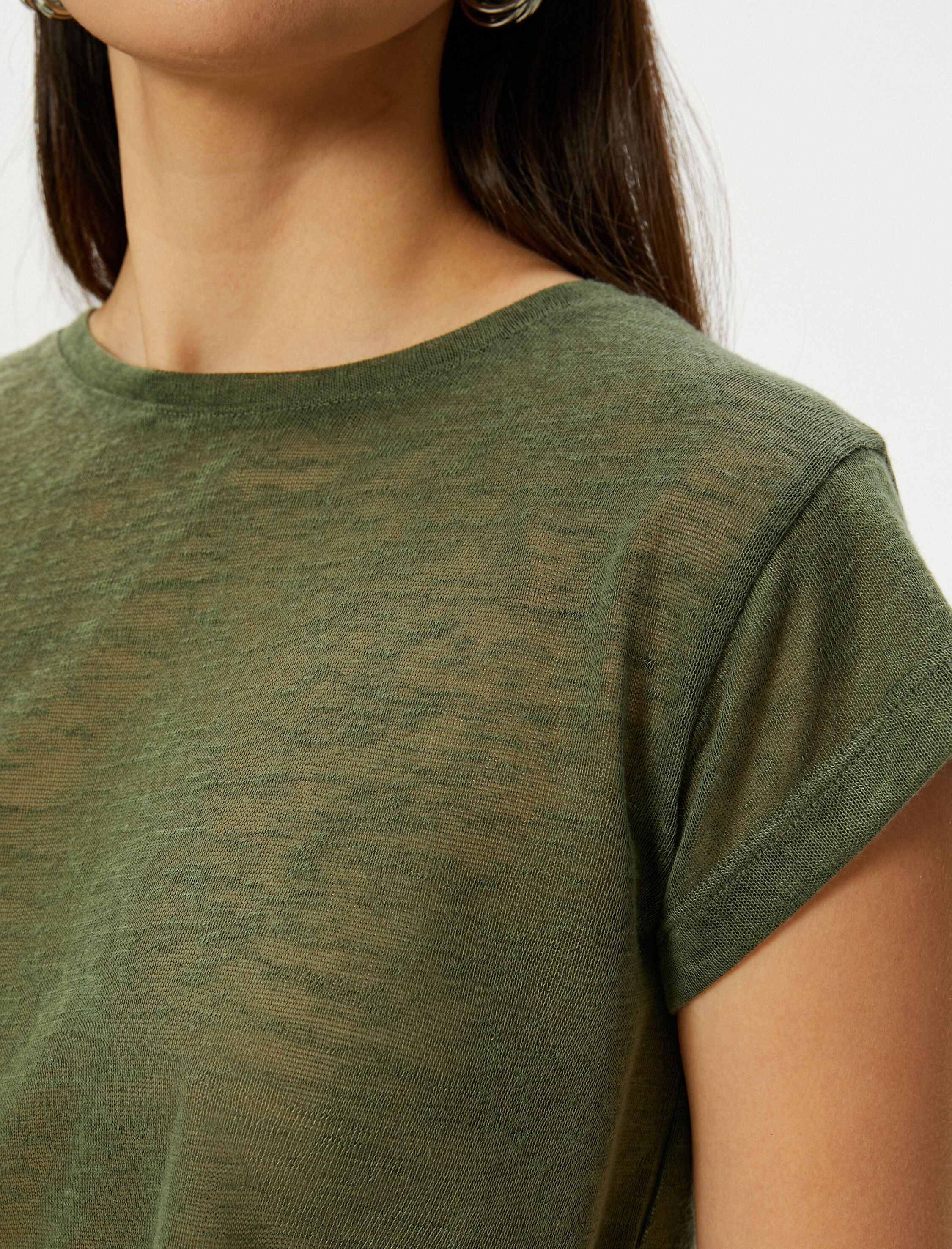   Kısa Kollu Slim Fit Bisiklet Yaka Yarı Transparan Crop Tişört