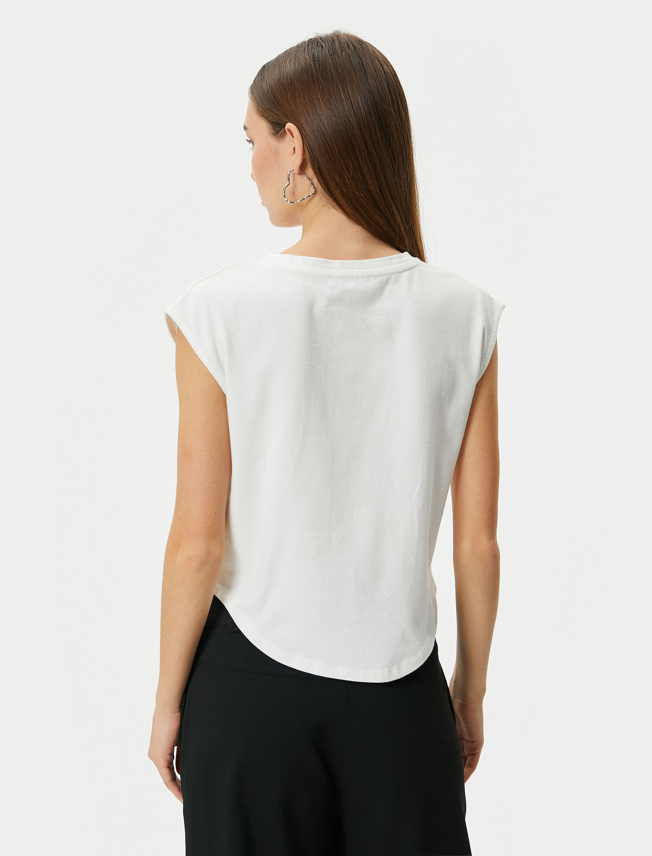   Kolsuz Tişört Korse Detaylı Bisiklet Yaka Pamuklu