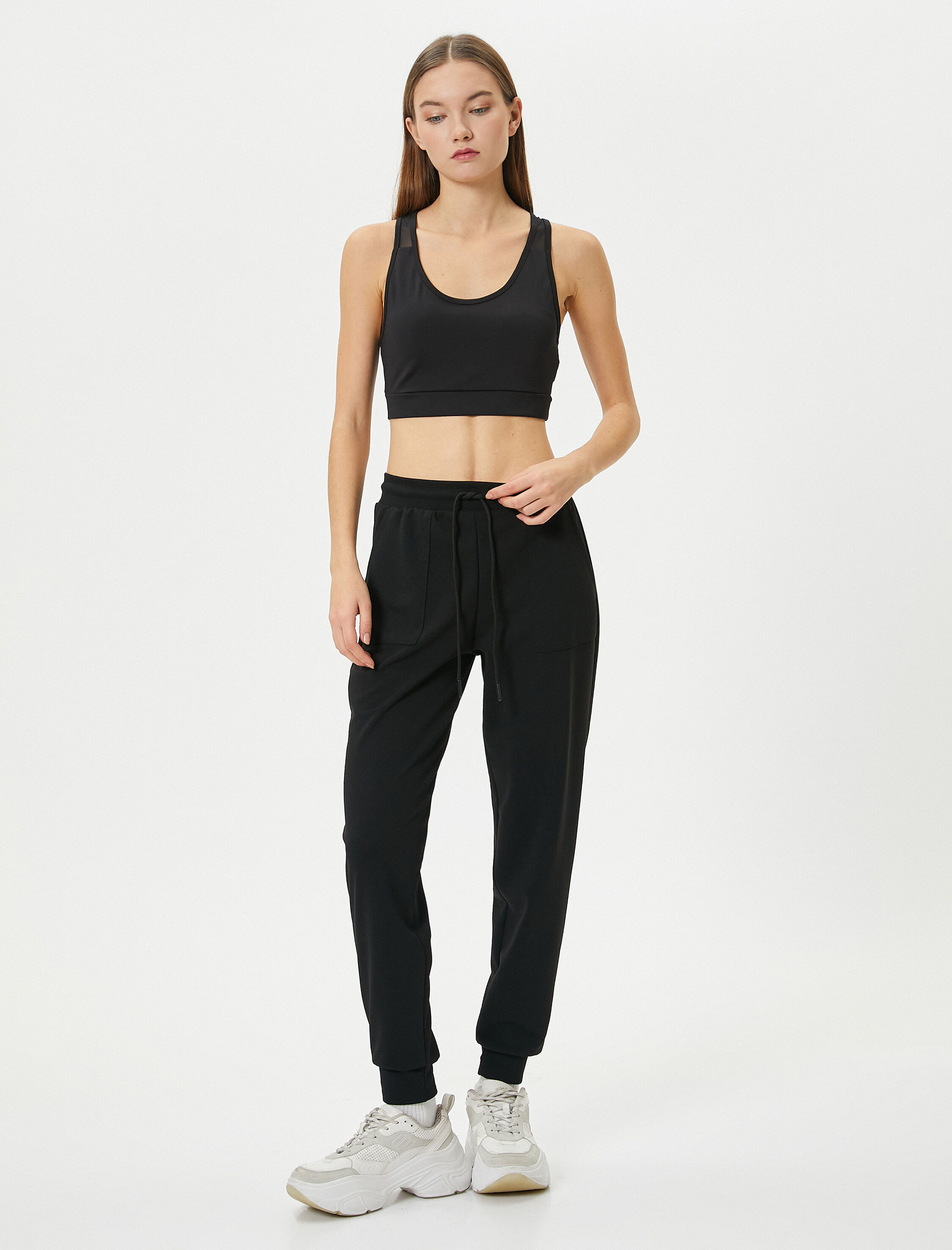   Spor Jogger Eşofman Altı Rahat Kalıp Yüksek Beli Bağlamalı Cepli