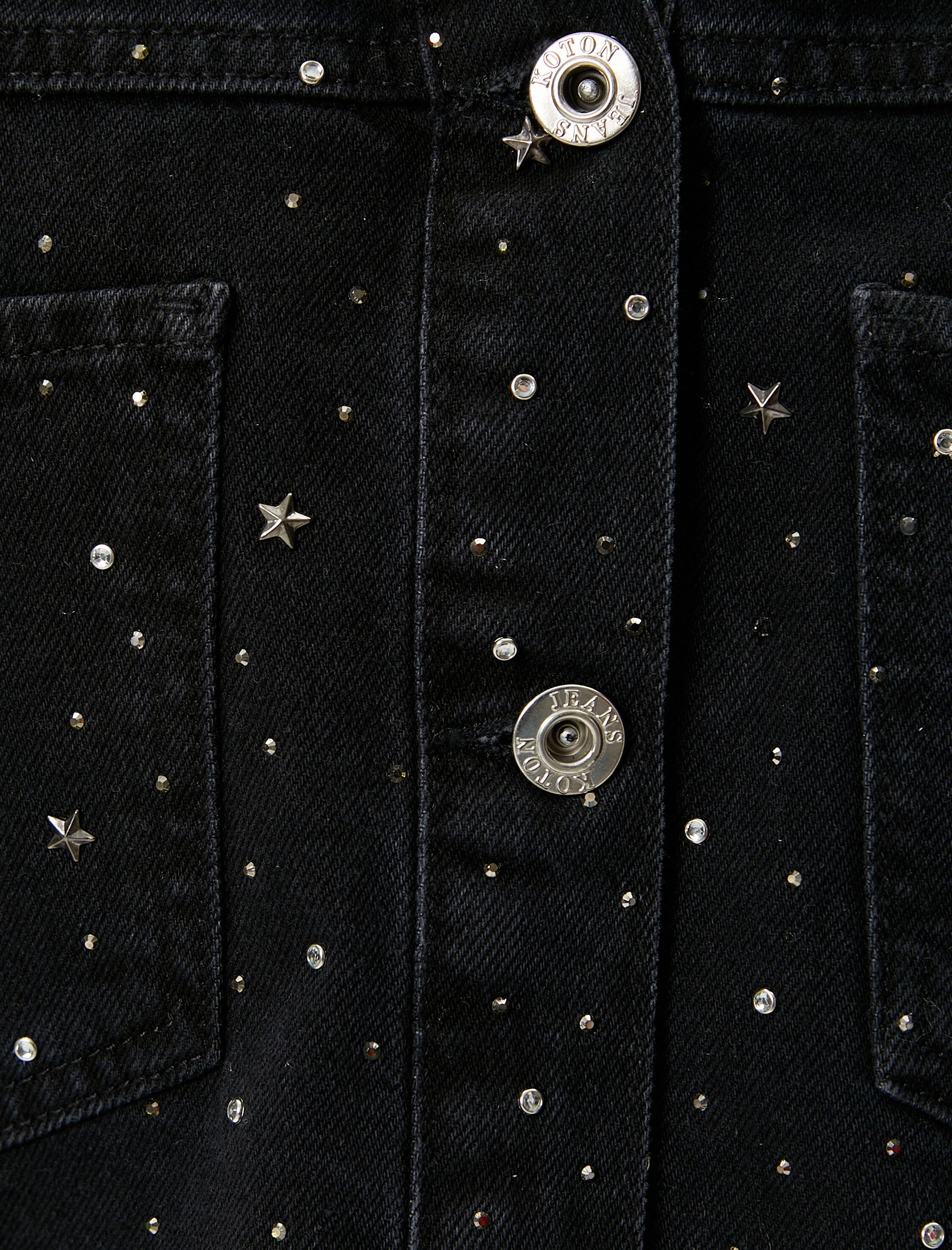  Taşlı Kot Ceket Yıldız Taş Detaylı Cepli Pamuklu Uzun Kollu Gömlek Yaka
