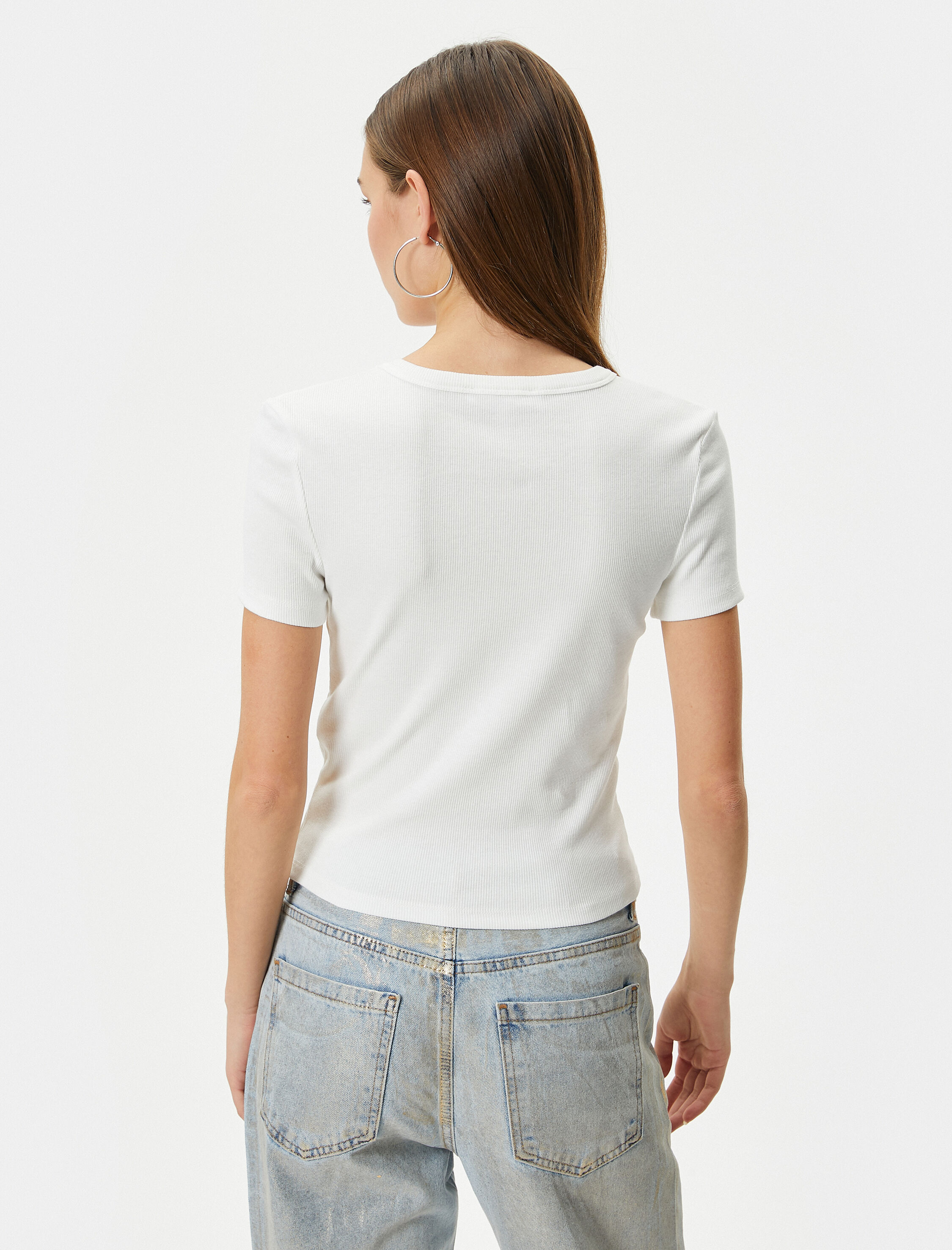   Basic Tişört Slim Fit Ribanalı Kısa Kollu Bisiklet Yaka Pamuklu