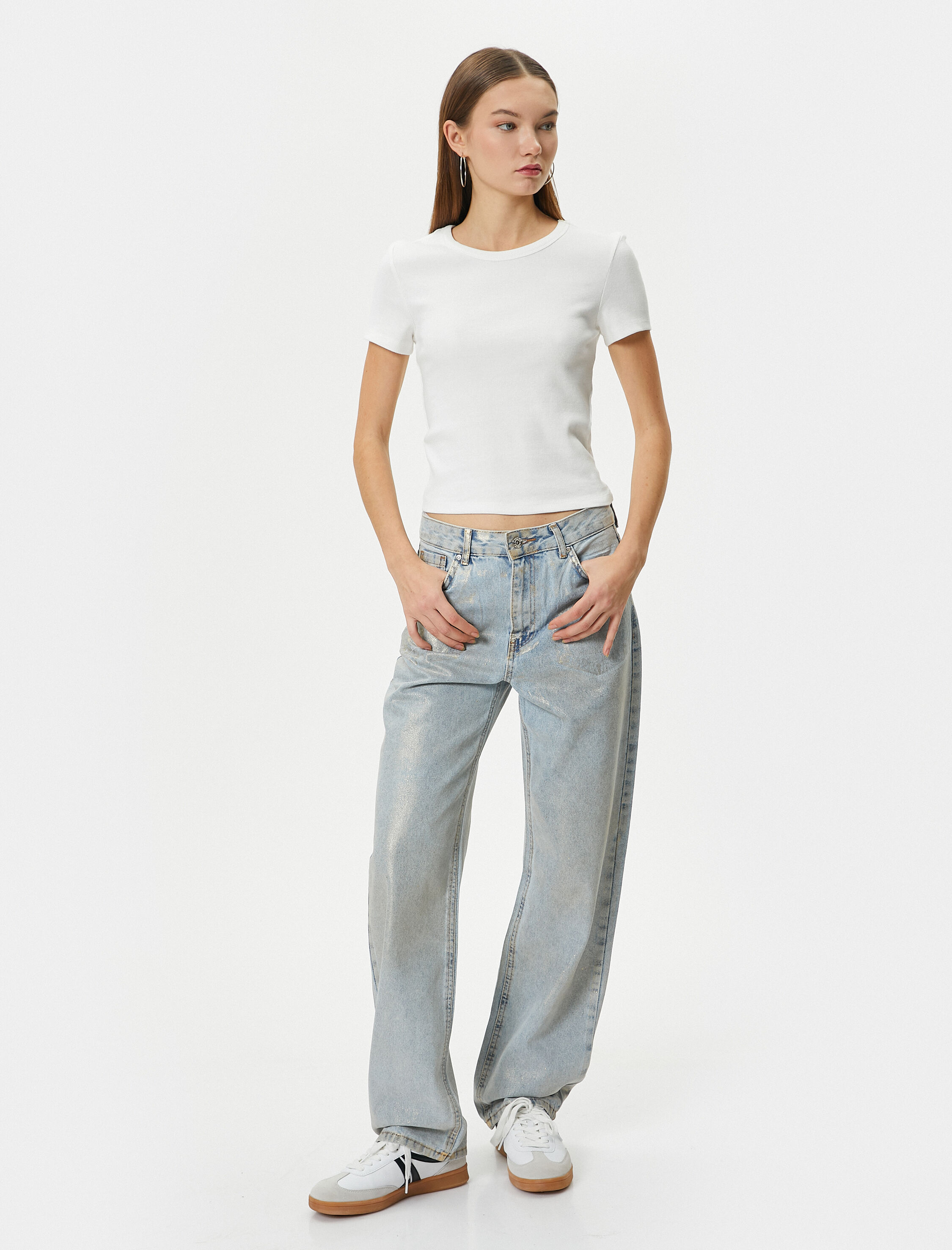   Basic Tişört Slim Fit Ribanalı Kısa Kollu Bisiklet Yaka Pamuklu