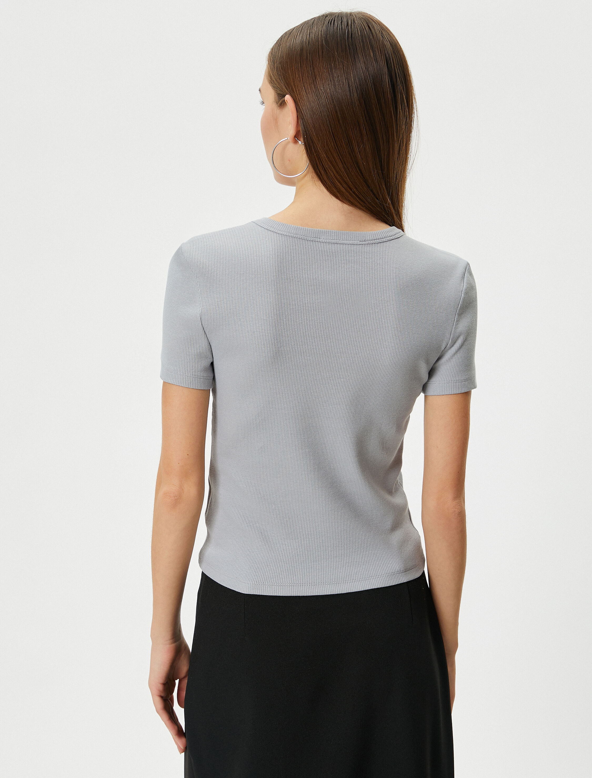   Basic Tişört Slim Fit Ribanalı Kısa Kollu Bisiklet Yaka Pamuklu