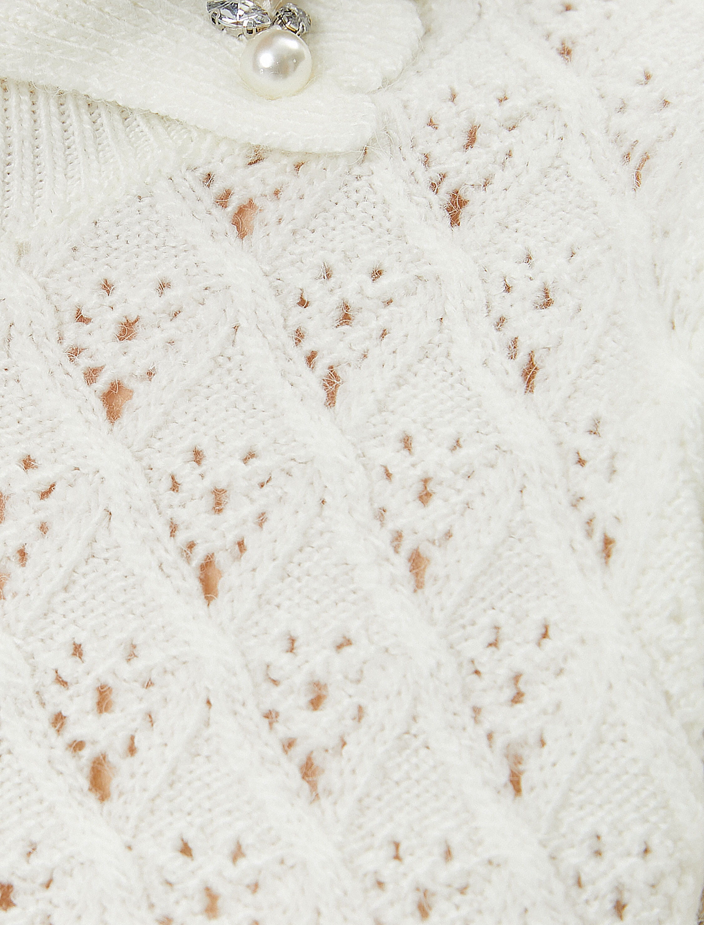   Polo Yaka Ajurlu Triko Kazak Slim Fit Yumuşak Dokulu İnci Broş Detaylı