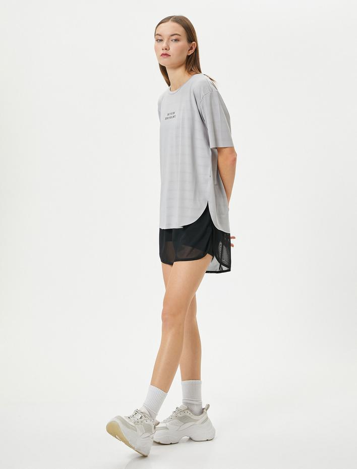  Spor Tişört Nefes Alabilir Dokulu Rahat Kalıp Kısa Kollu Bisiklet Yaka Baskılı