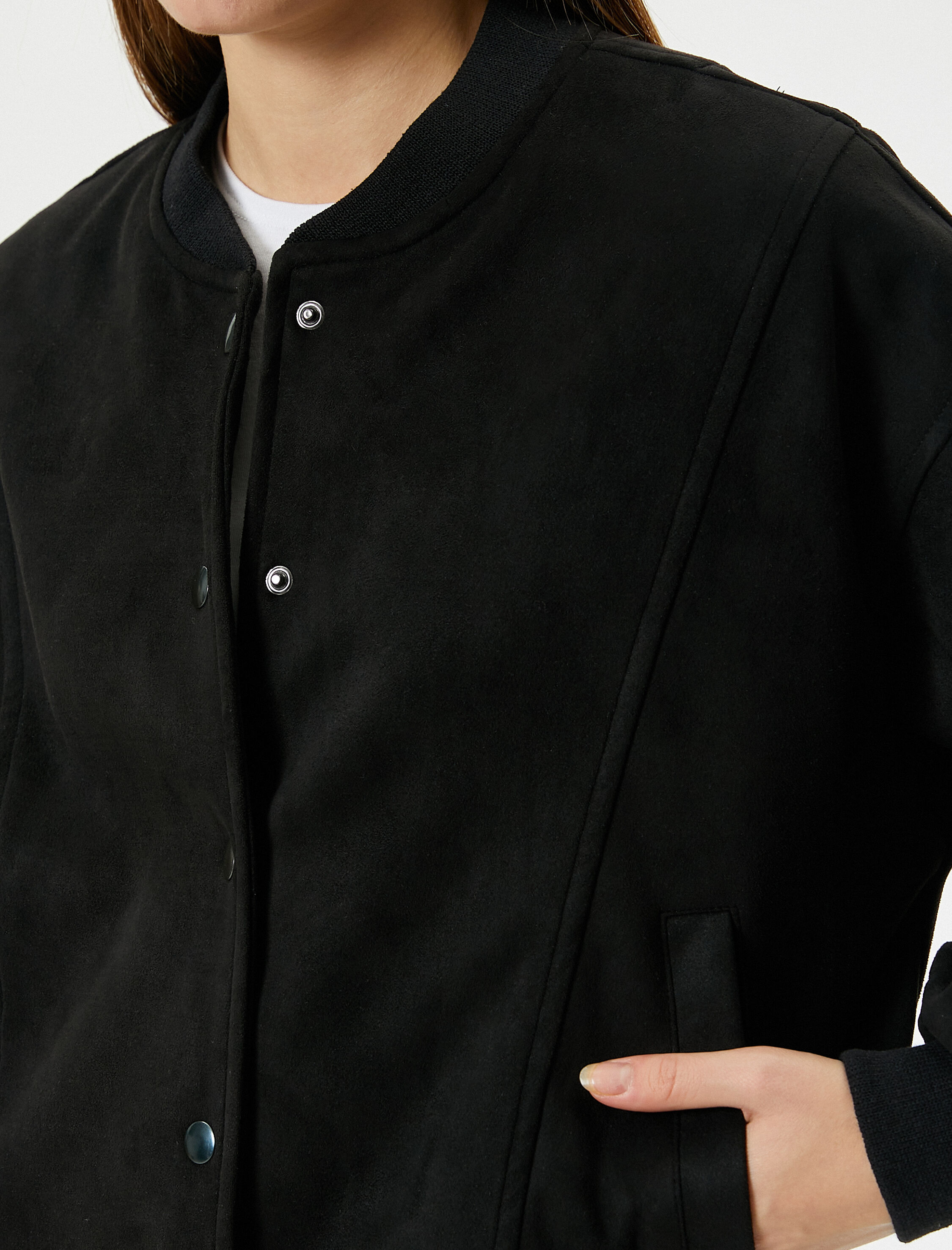   Bomber Ceket Süet Görünümlü Kolej Yaka Çıtçıt Kapamalı