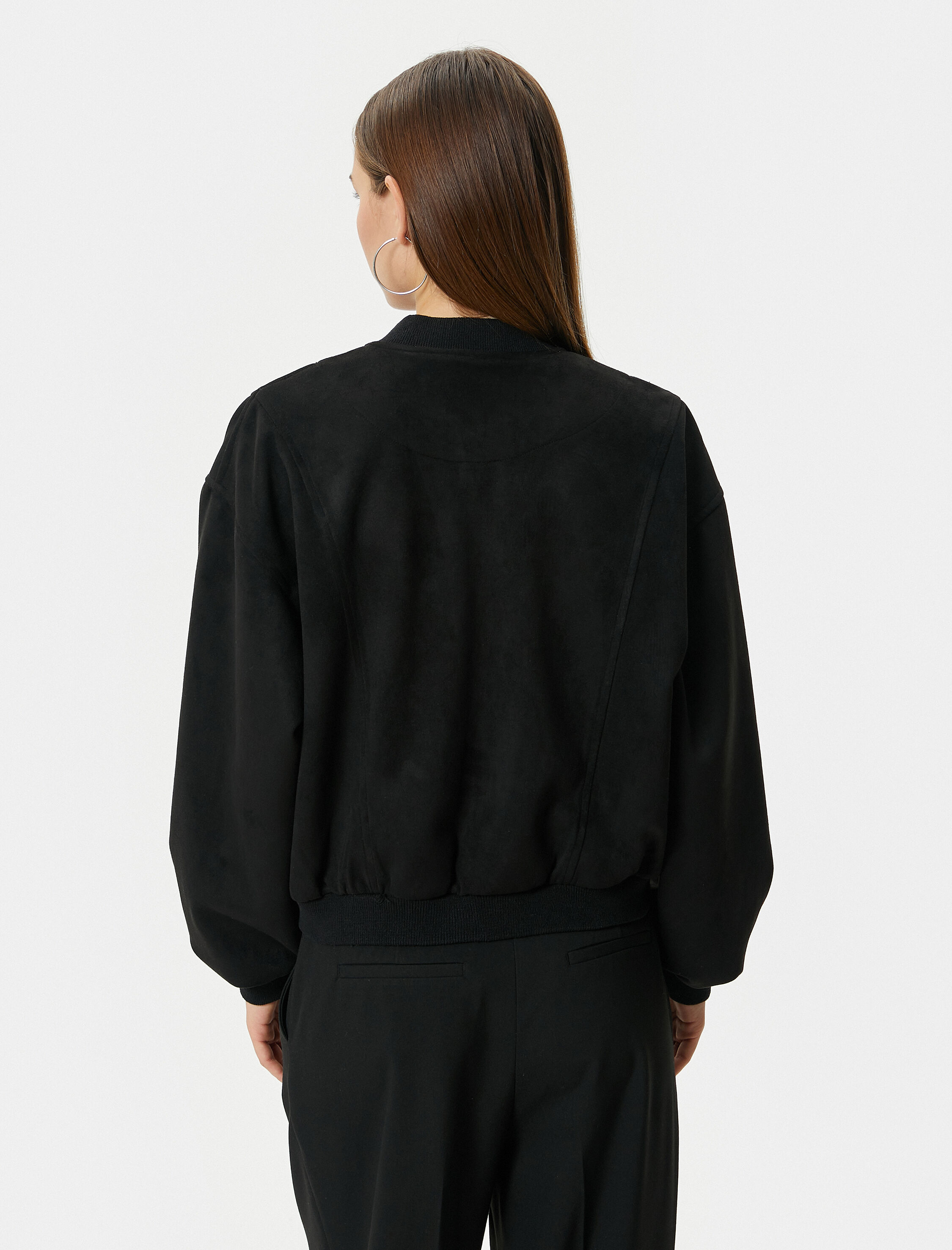   Bomber Ceket Süet Görünümlü Kolej Yaka Çıtçıt Kapamalı