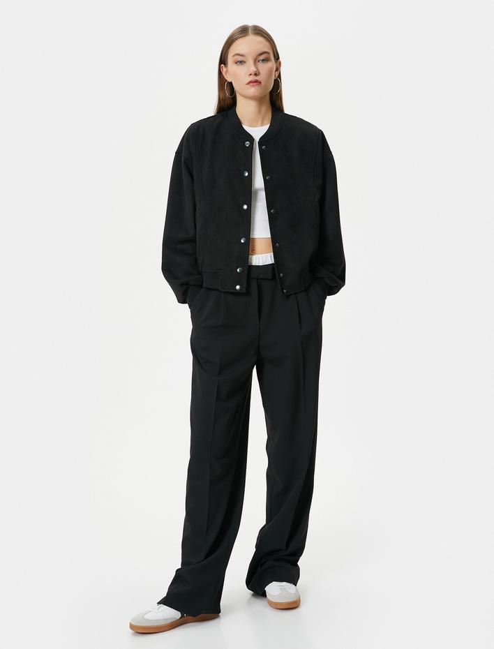  Bomber Ceket Süet Görünümlü Kolej Yaka Çıtçıt Kapamalı