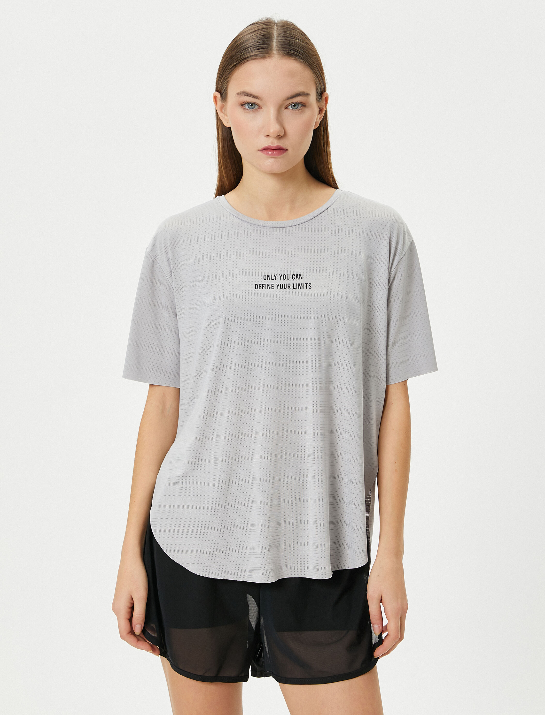   Spor Tişört Nefes Alabilir Dokulu Rahat Kalıp Kısa Kollu Bisiklet Yaka Baskılı